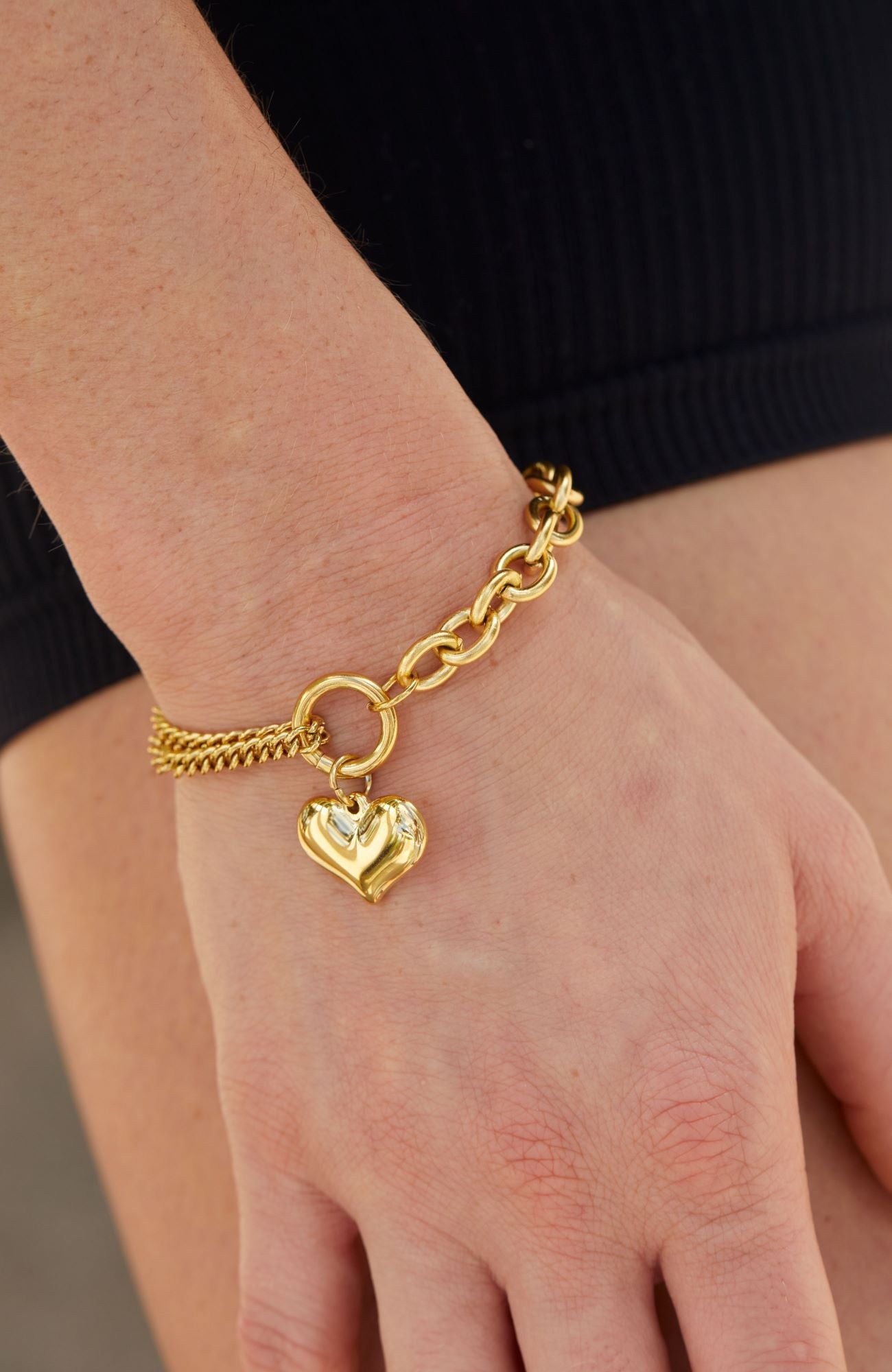 GOLD PLATED HALH AND HALF HEART CHARM BRACELET
