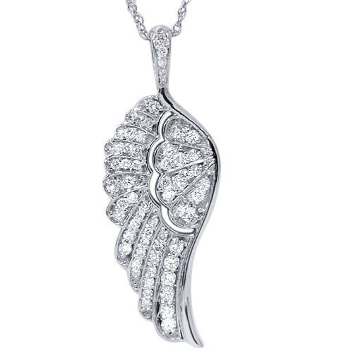 VS 1/2ct Angel Wing Diamond Pendant 14K White Gold 1' Tall