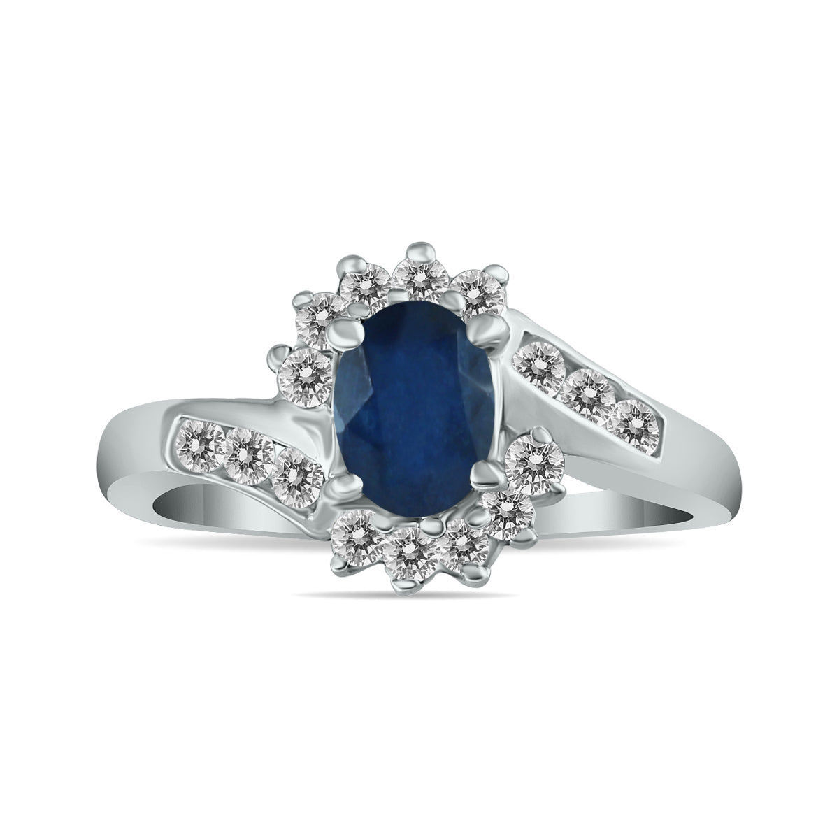 Sapphire And Diamond Royal Flower Twist Ring In 14K White Gold