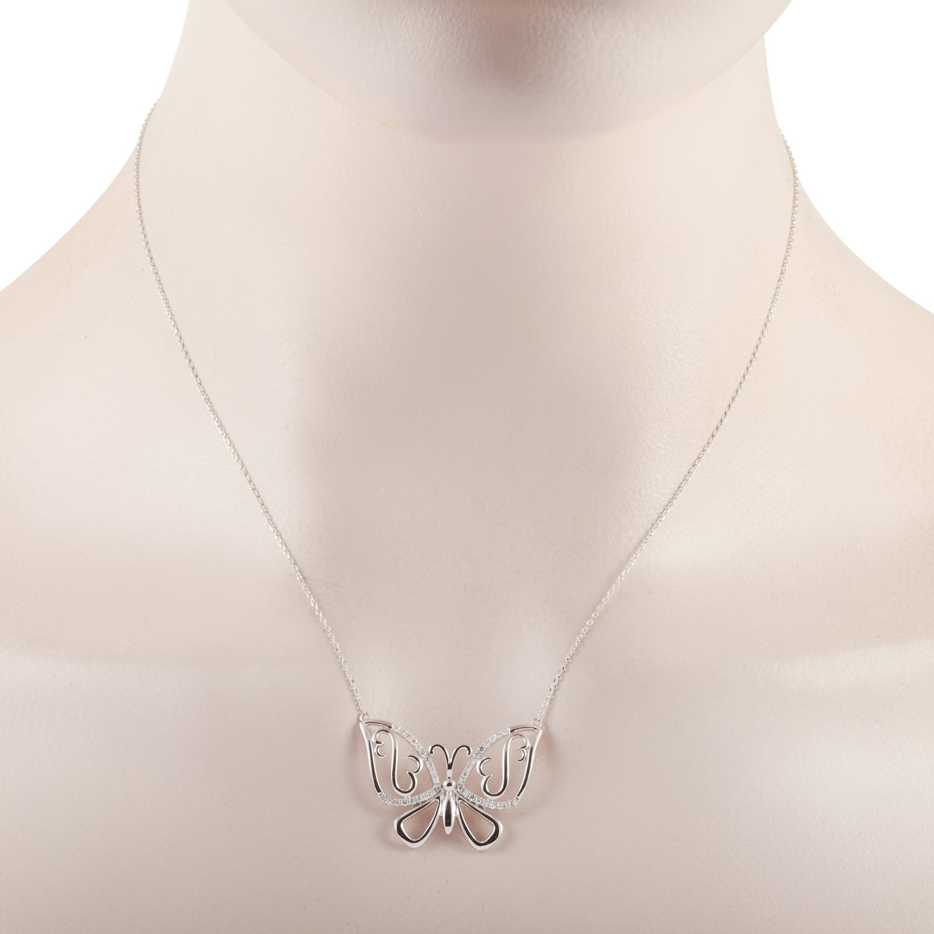 14K White Gold 0.25 ct Diamond Butterfly Pendant Necklace