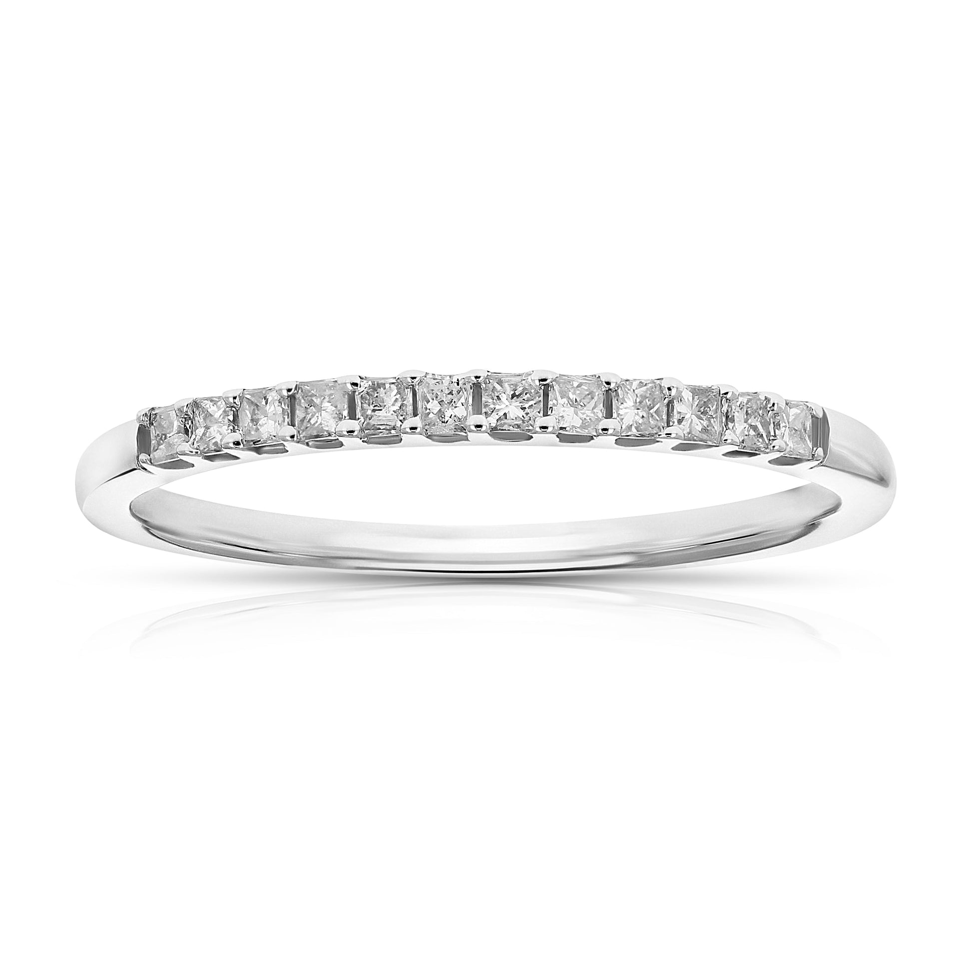 1/5 Cttw Princess Cut Diamond Wedding Band 14K White Gold 12 Stones Prong Set