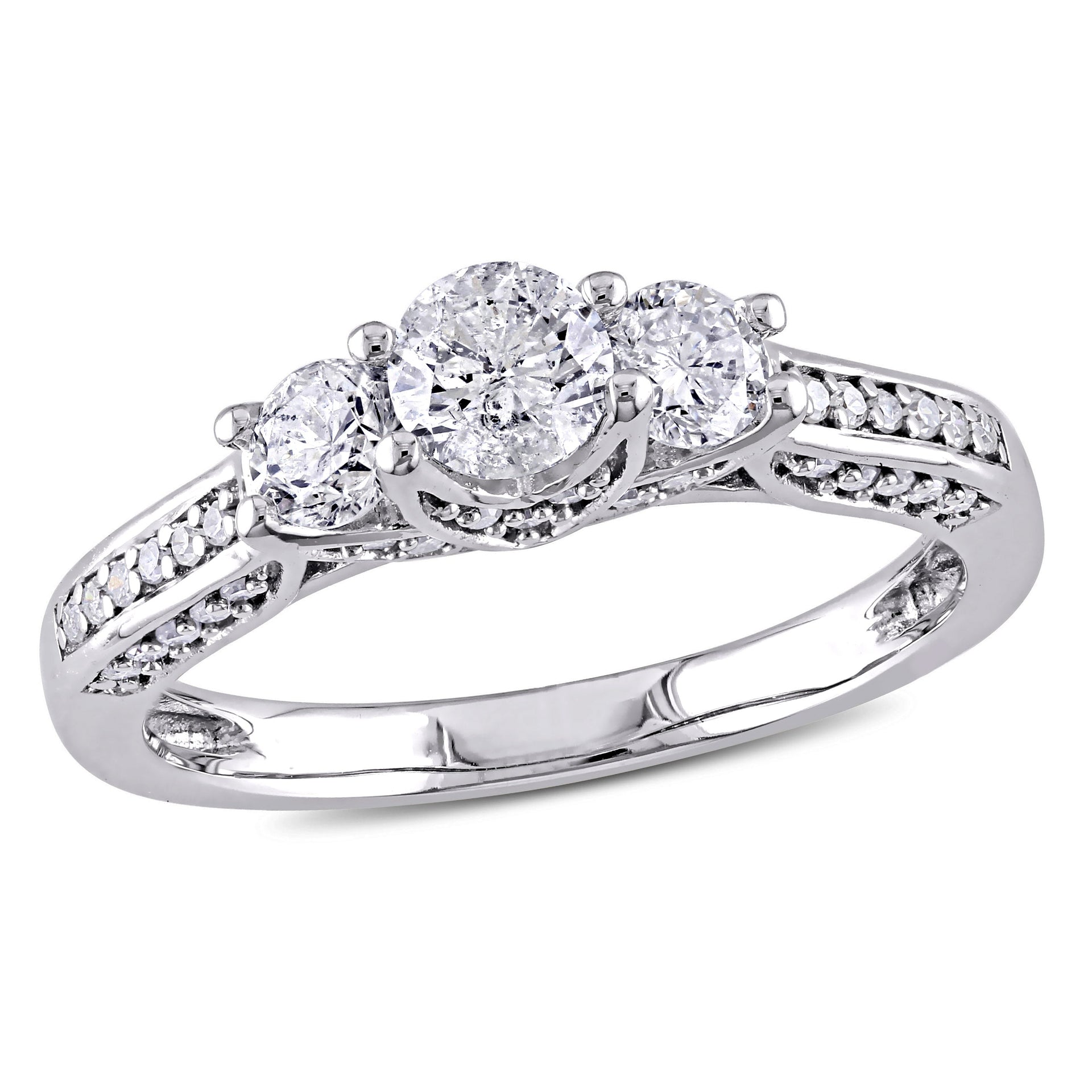 Mimi & Max 1ct TW Diamond 3-stone Beaded Engagement Ring 14k White Gold