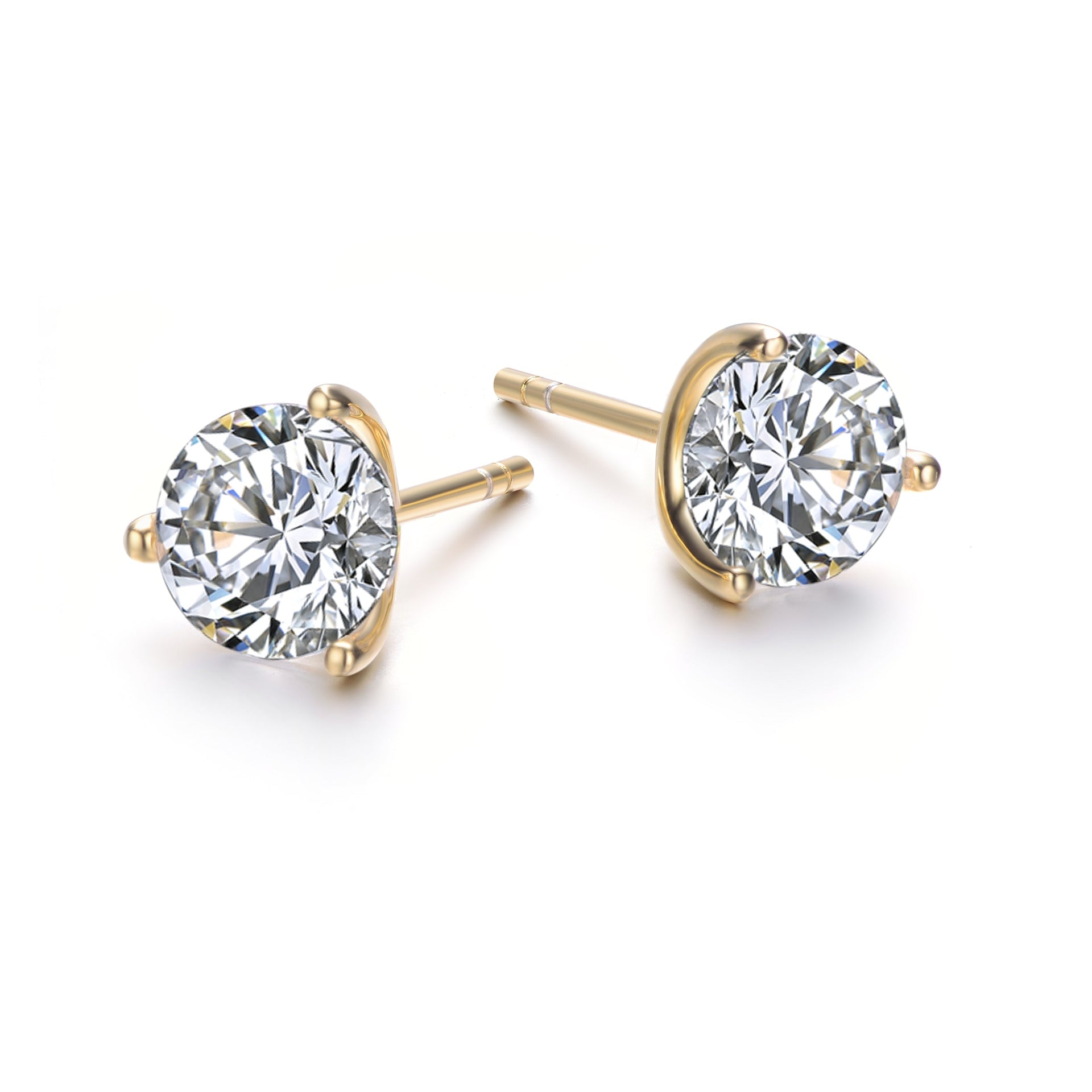 Sterling Silver Gold Plated Cubic Zirconia Solitaire Stud Earrings
