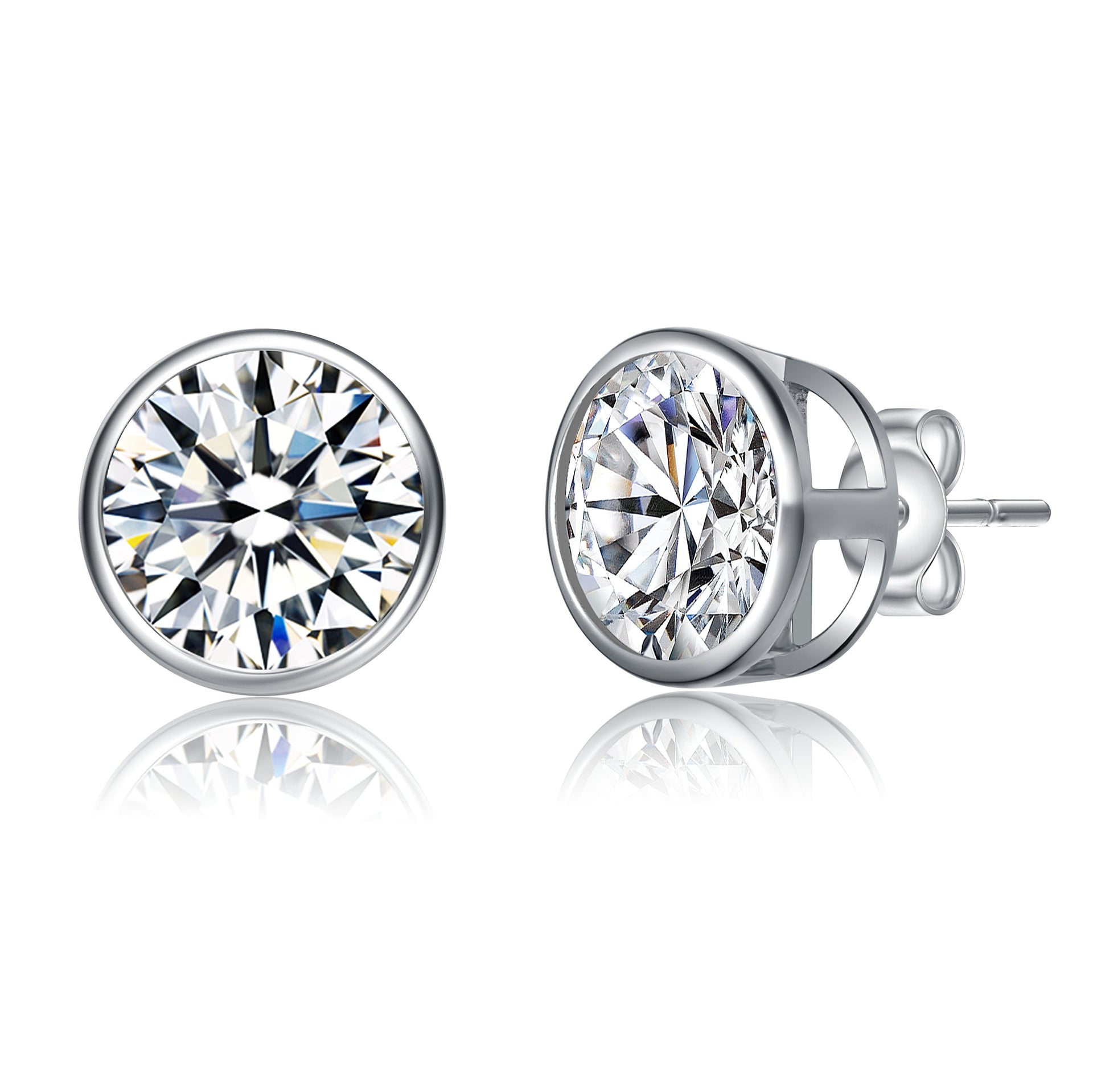 Sterling Silver 14k Yellow Gold Plated with 2.40ctw Round Lab Created Moissanite Modern Bezel Stud Earrings