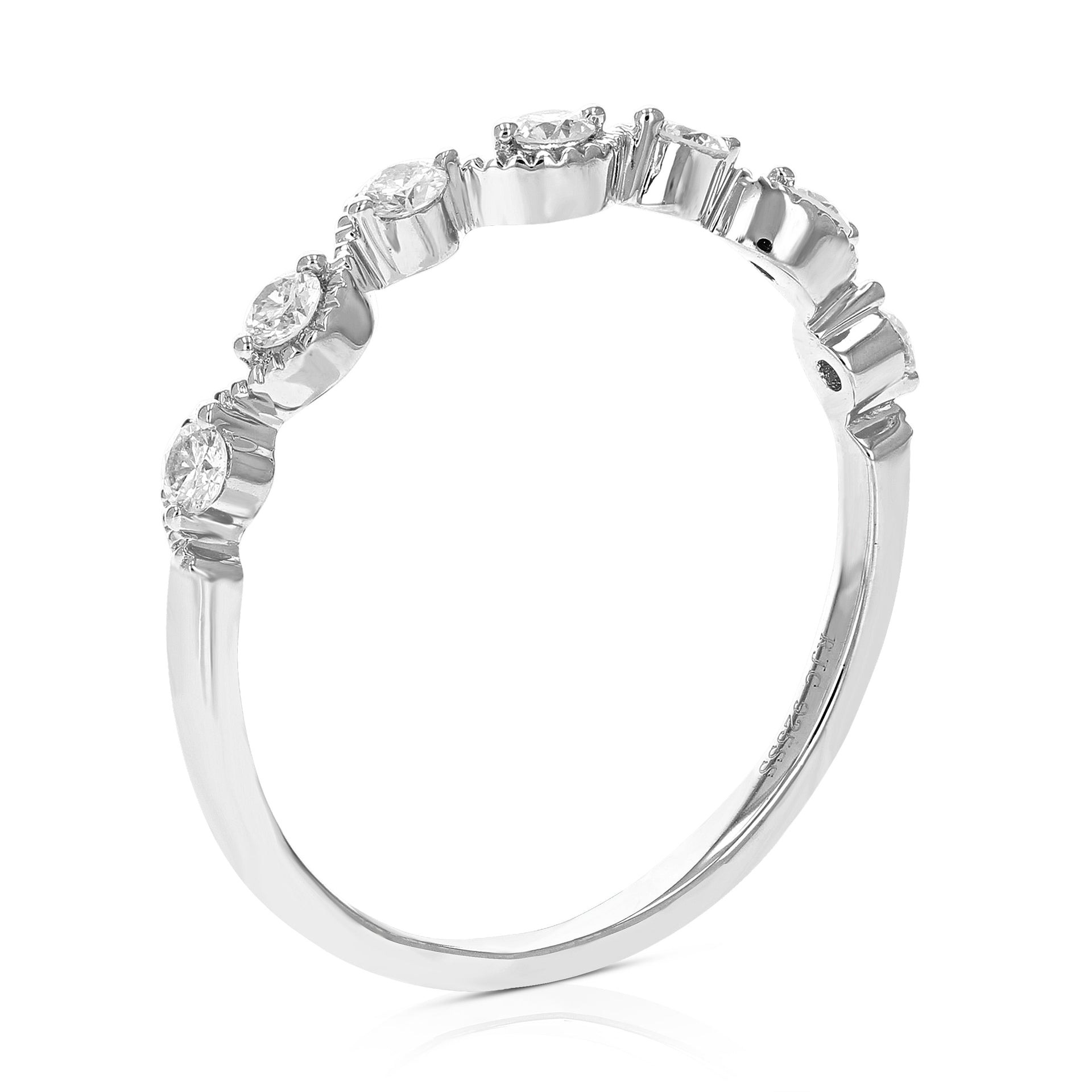 1/4 cttw 7 Stones Round Lab Grown Diamond Wedding Band .925 Sterling Silver Prong Set