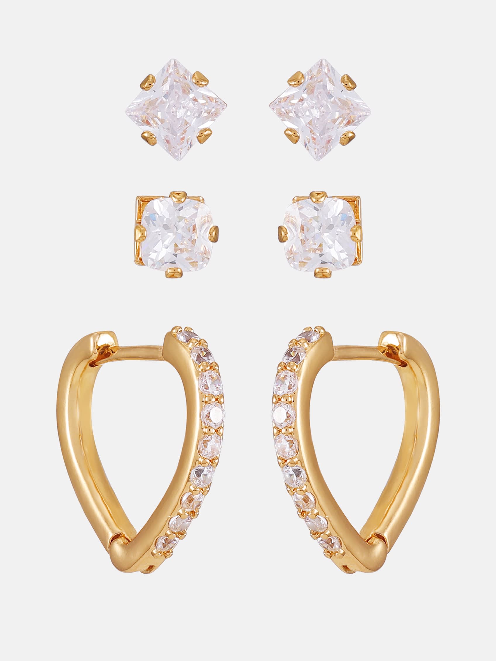 Gold-tone Stud & Huggie Earrings Box Set - 3 Pairs