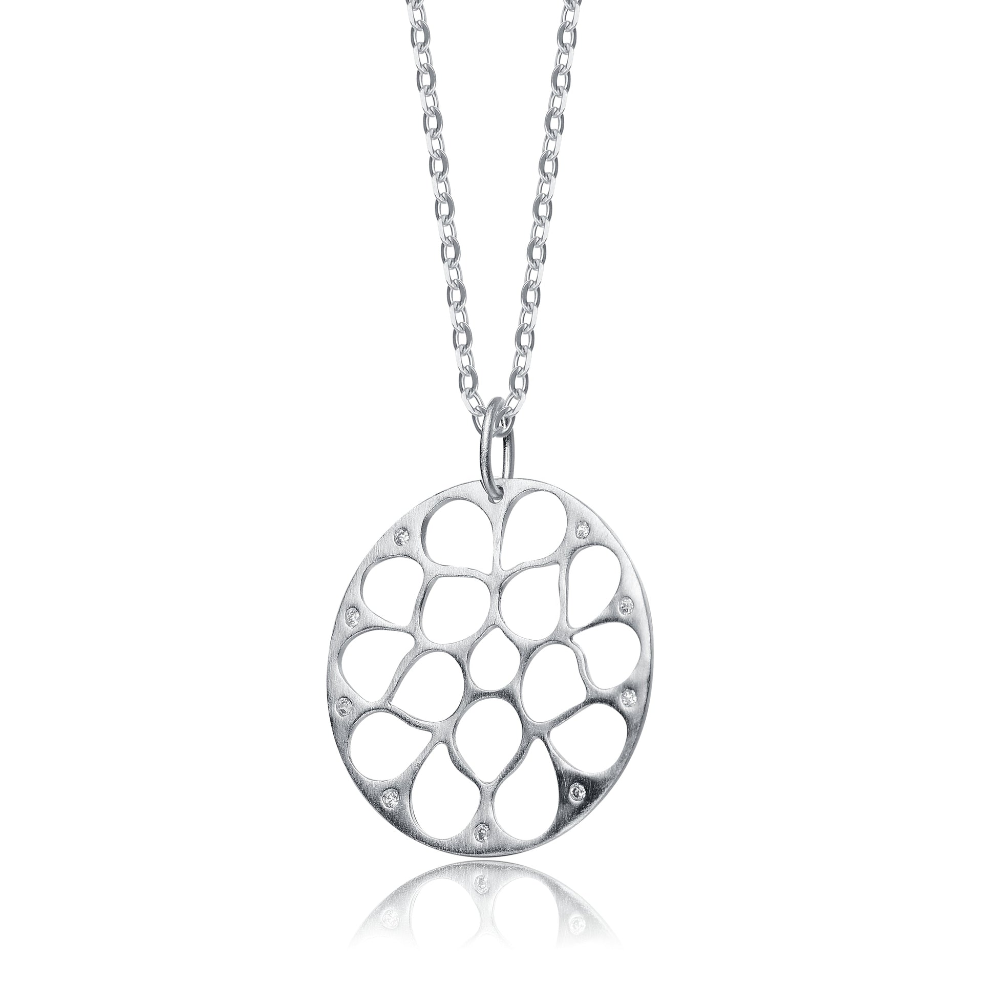 C.z. Sterling Silver Rhodium Plated Matte Brushed Filigree Pendant