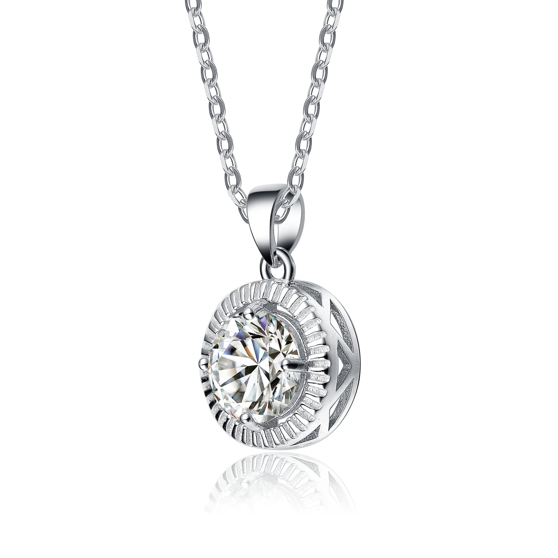 C.z. Sterling Silver Rhodium Plated Classic Round Pendant