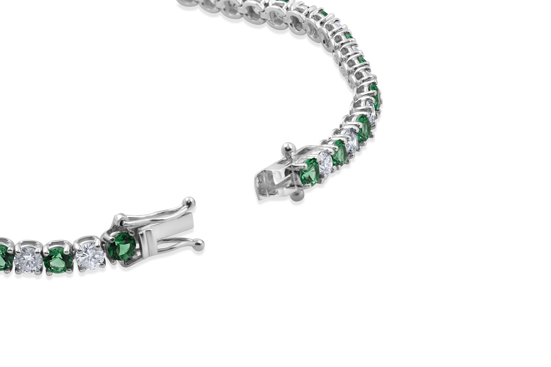 8 ct Emerald & Diamond Tennis Bracelet 14K White Gold 7'