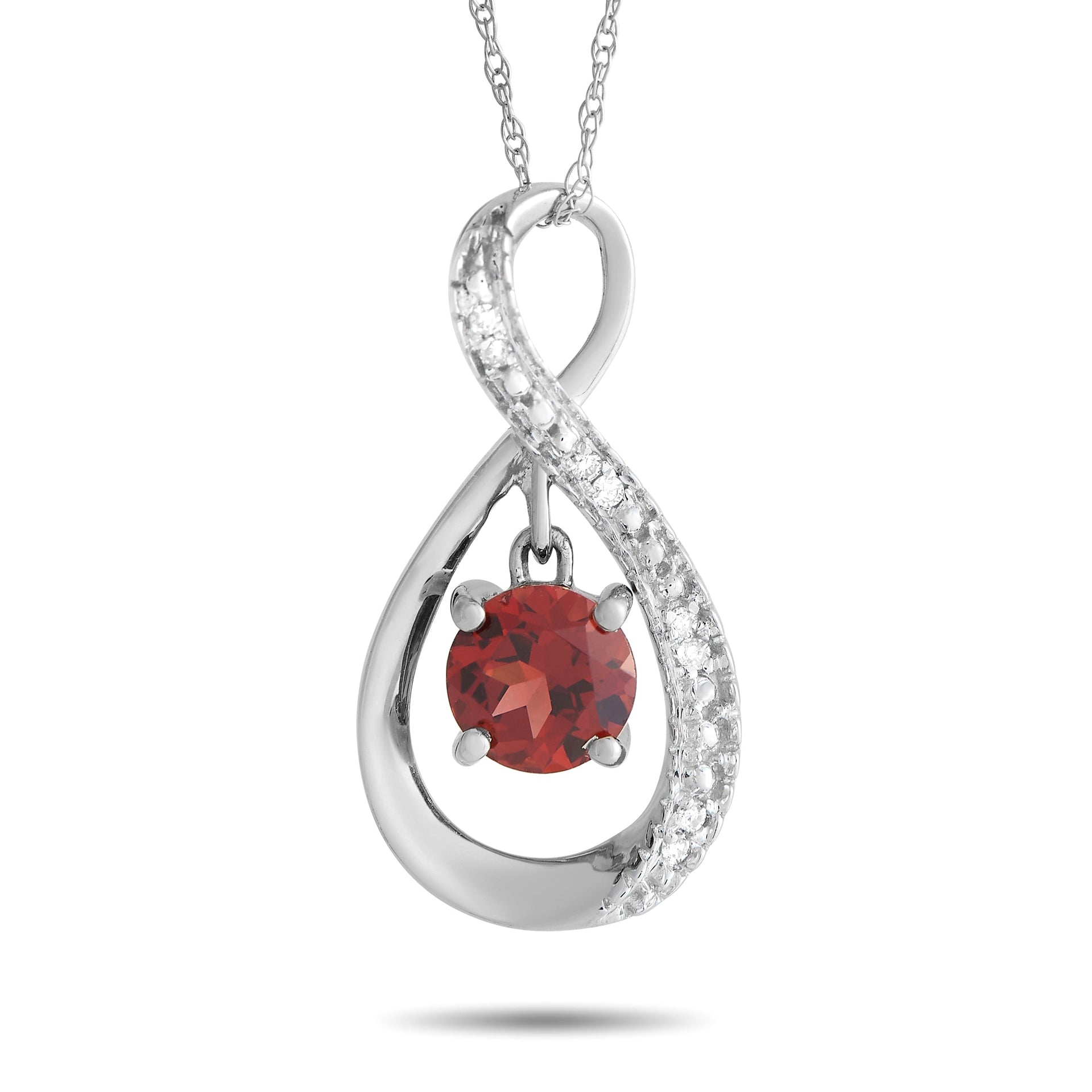LB Exclusive 14K White Gold Diamond and 0.03ct Garnet Pendant Necklace PD4-15537WGA