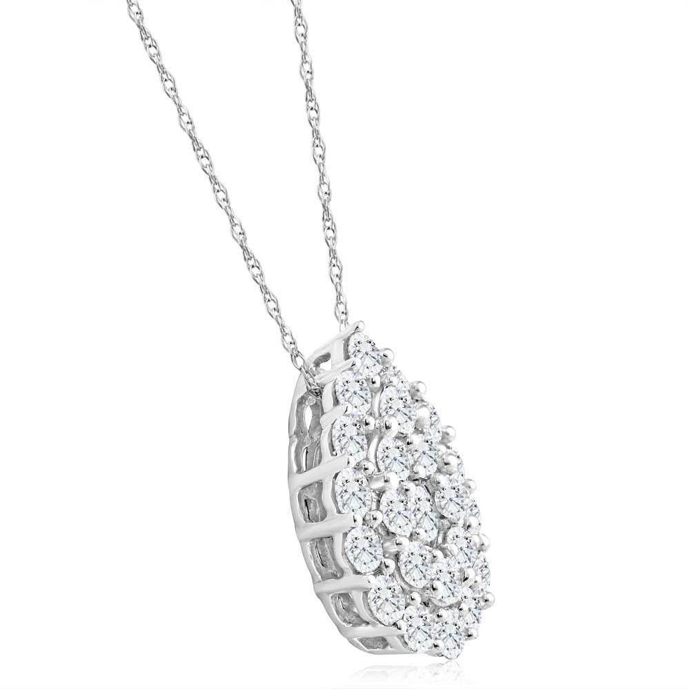 2Ct TW Real Diamond Tear Drop Pendant 10k White Gold 18' Women's Necklace