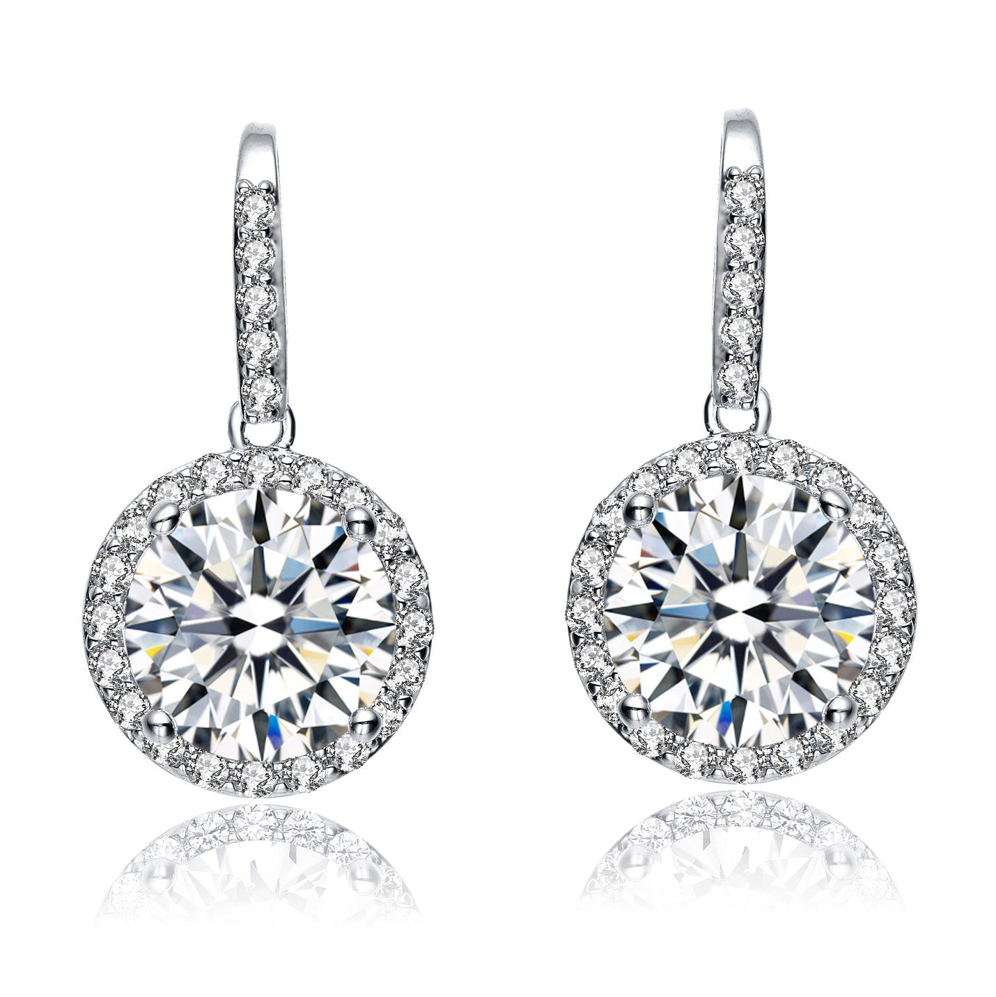 Cz Sterling Silver Round Drop Earrings