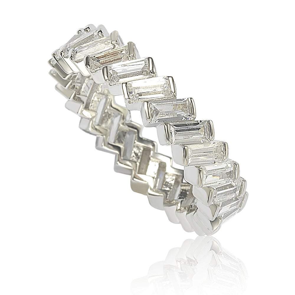 Suzy Levian Sterling Silver White Cubic Zirconia Bagguette Eternity Band