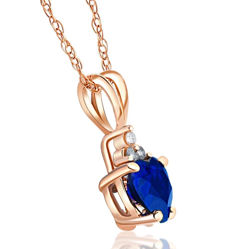 1/2 CT Diamond & Blue Sapphire Heart Pendant 10K Rose Gold