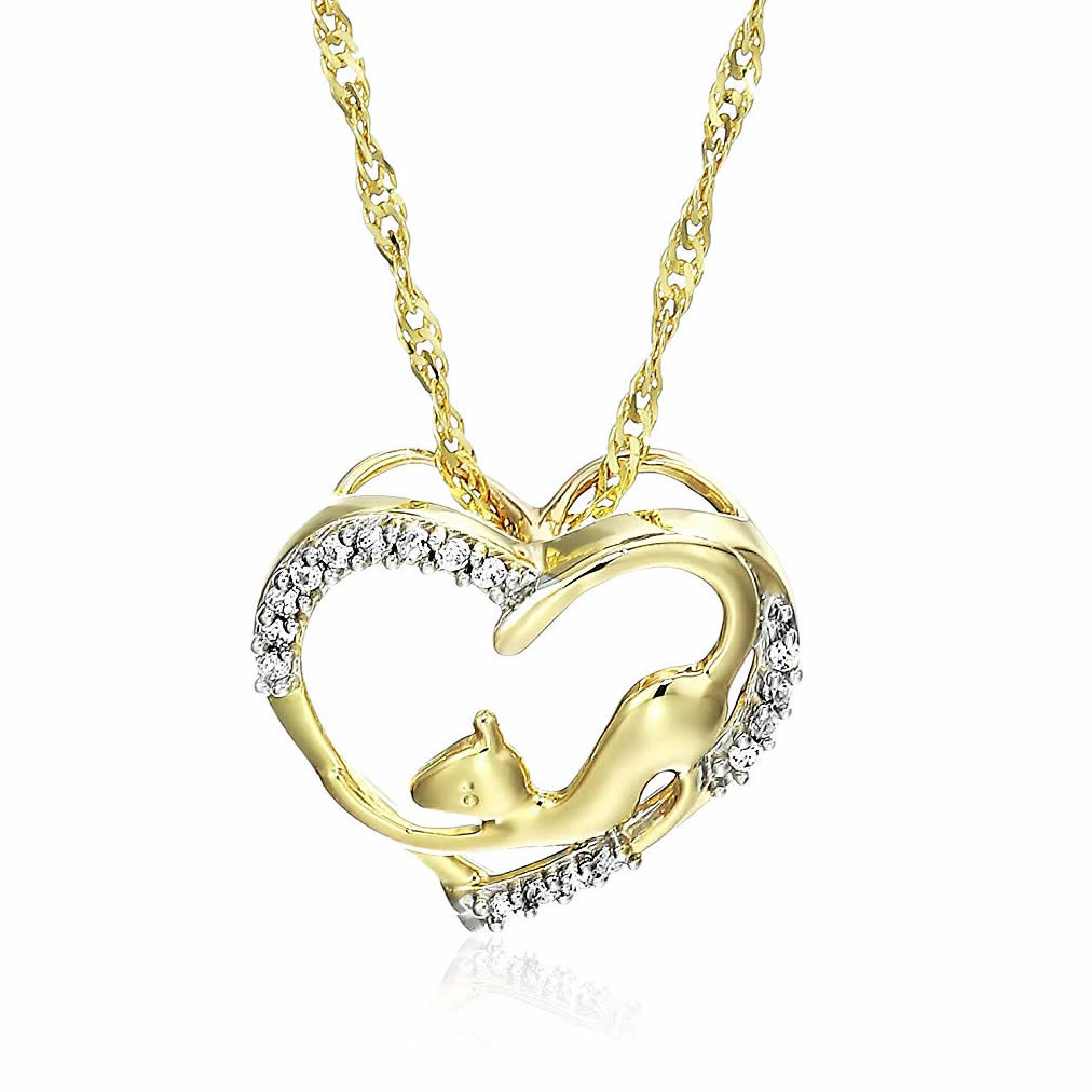 1/20 cttw Diamond Pet Heart Pendant Necklace 14K Yellow Gold 18 Inch Chain