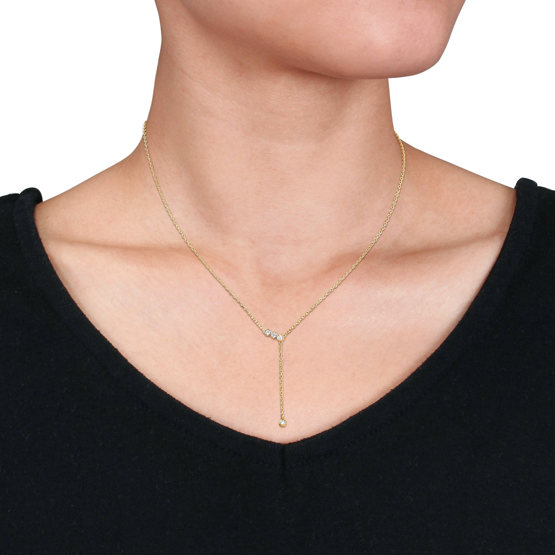 Created Forever 1/8 ct TW Lab-Grown Diamond Lariat Necklace 18k Yellow Silver-17 in