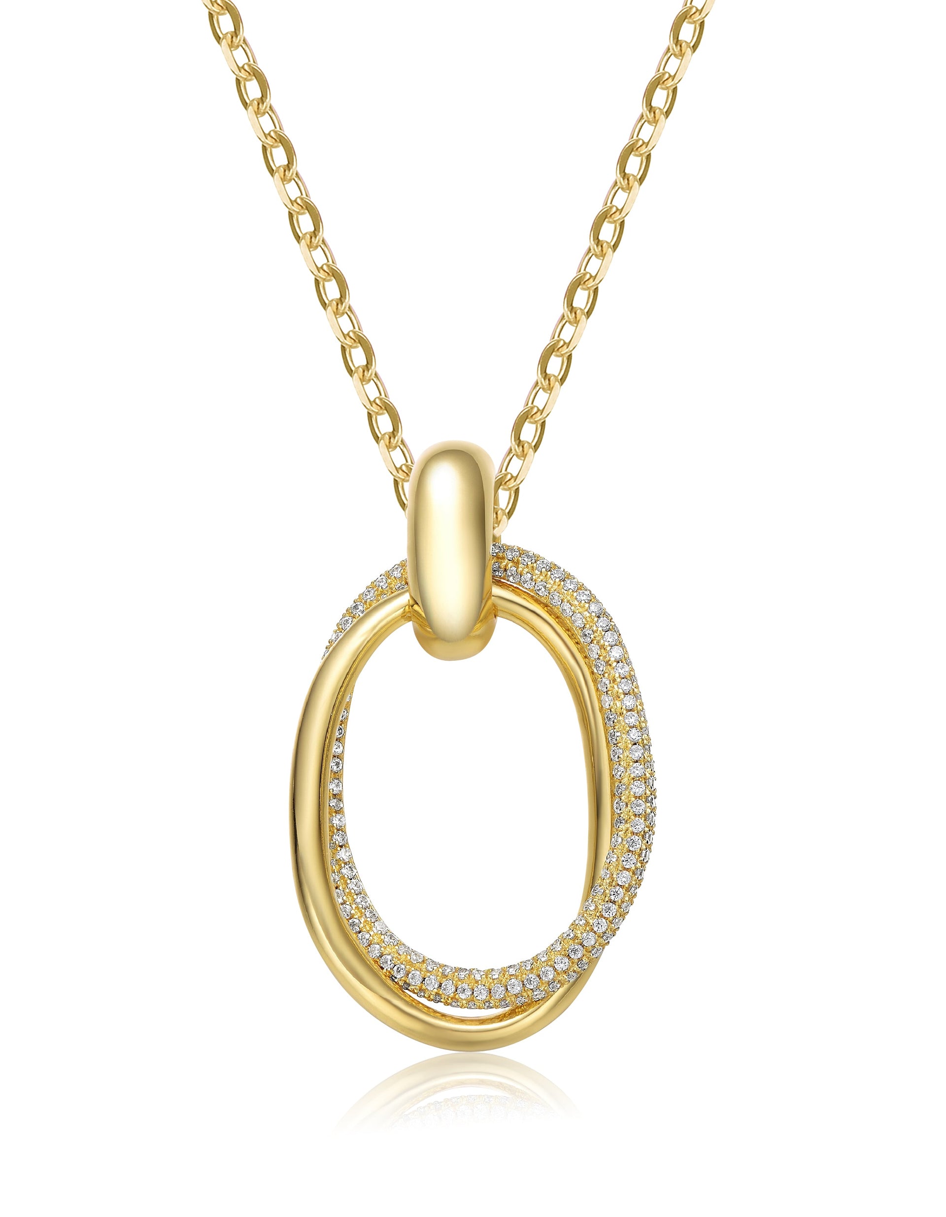 Rg 14k Gold Plated with Diamond Cubic Zirconia Double Entwined Oval Eternity Circle Pendant Necklace