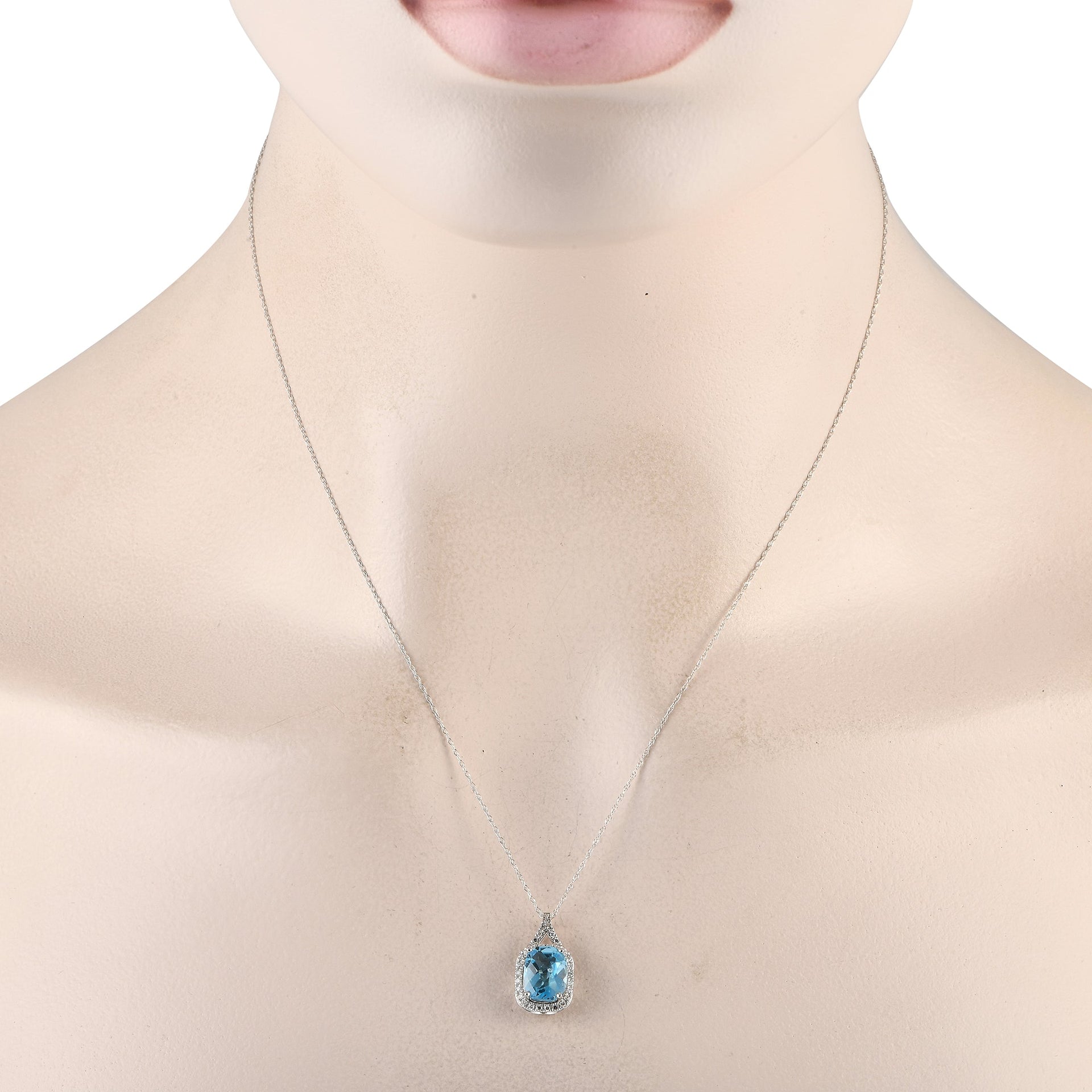 LB Exclusive 14K White Gold 0.13ct Diamond and Aquamarine Pendant Necklace PD4-15472WAQ