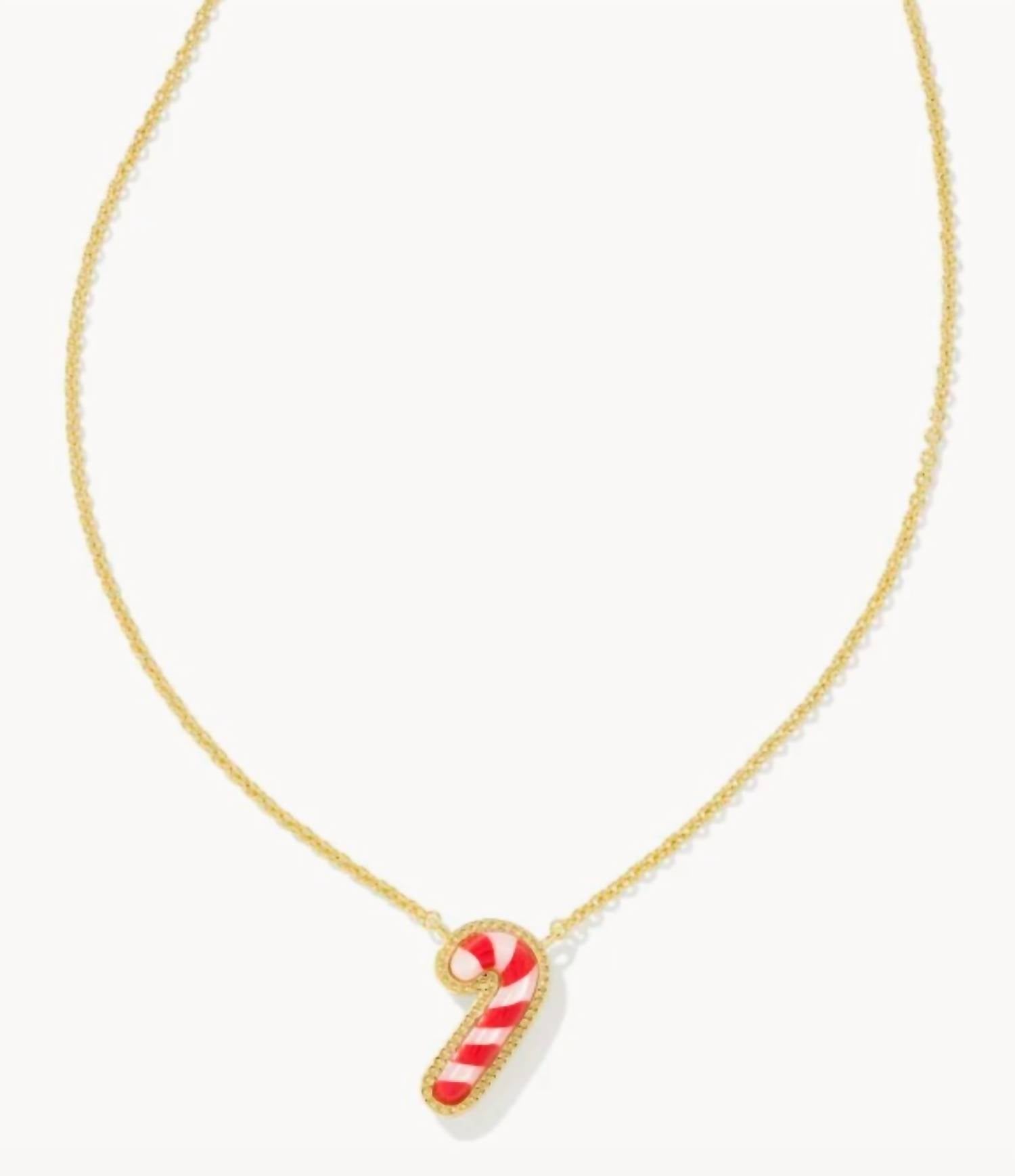 Candy Cane Short Pendant Necklace In Red