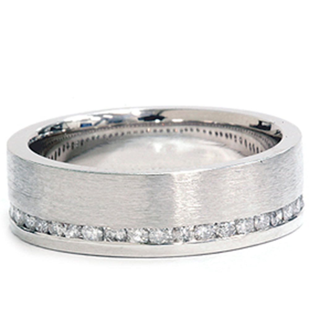 1 1/10ct Diamond Eternity Wedding Ring Brushed 14K Band