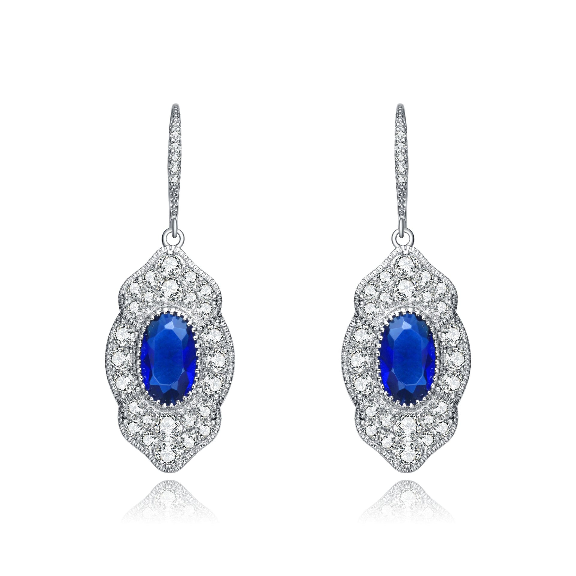 Sterling Silver Sapphire Cubic Zirconia Pave Drop Earrings
