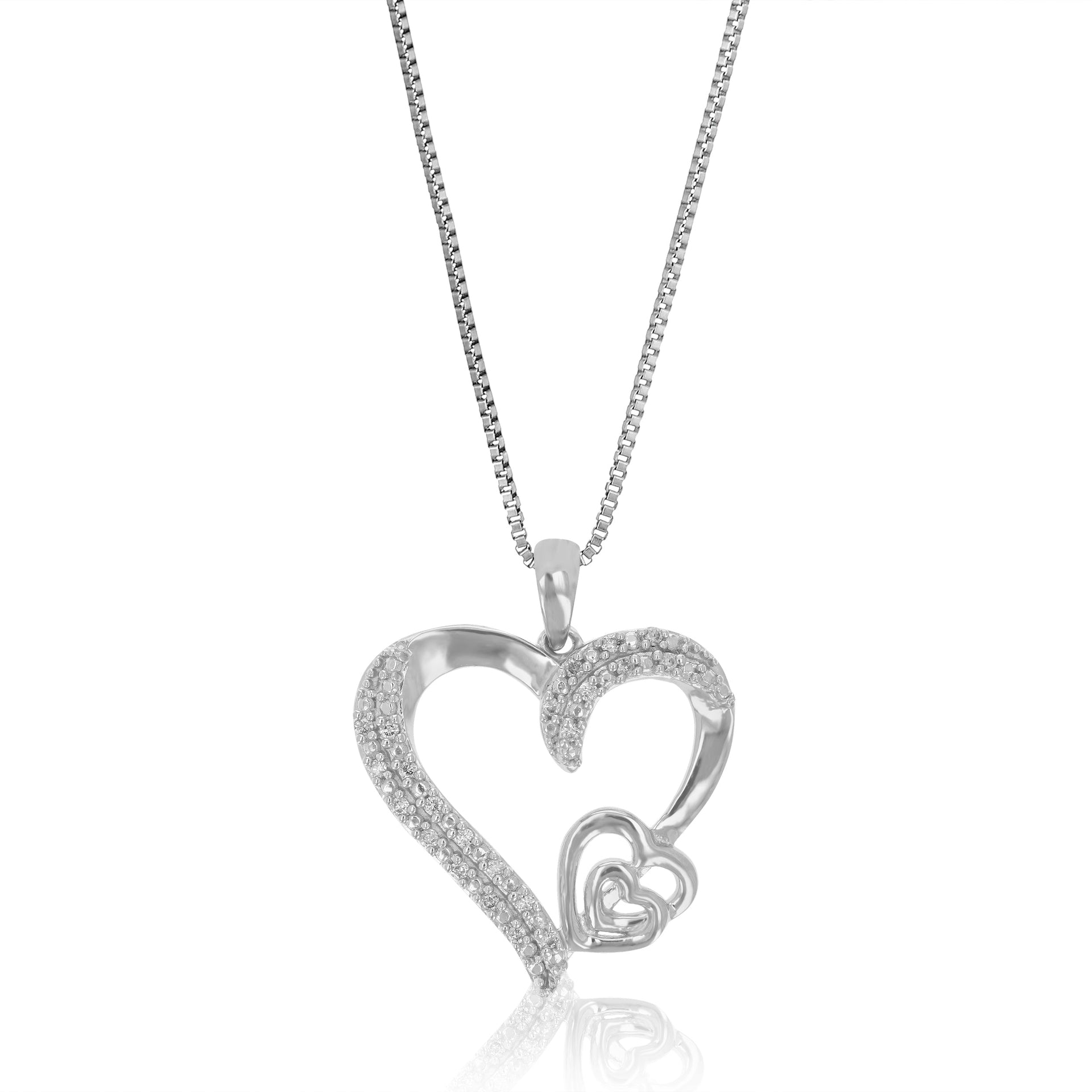 1/10 cttw Lab Grown Round Diamond Pendant Necklace For Women .925 Sterling Silver 3/4 Inch With 18 Inch Chain