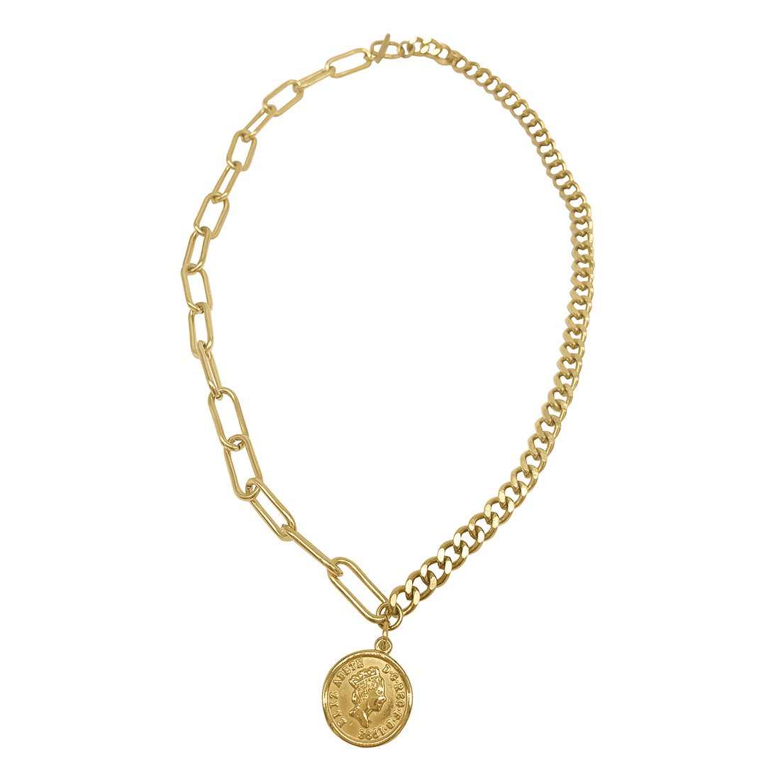 Adornia Coin Mixed Chain Necklace yellow gold