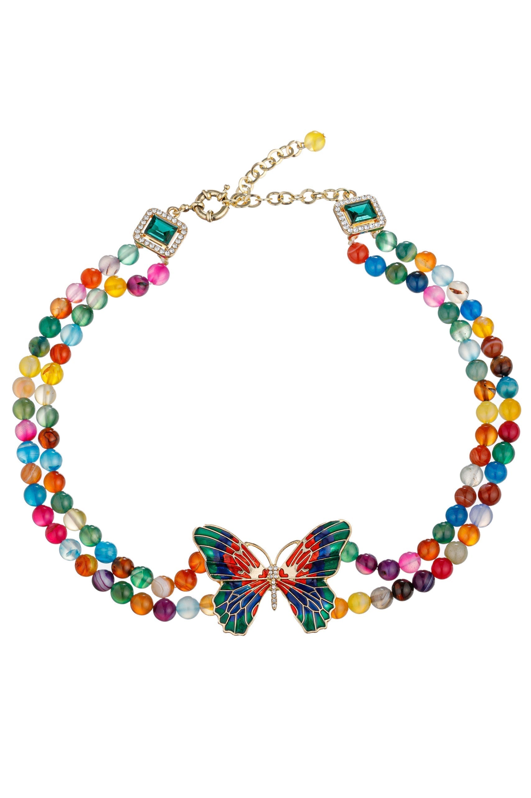 Monarch Rainbow Beaded Butterfly Pendant Necklace