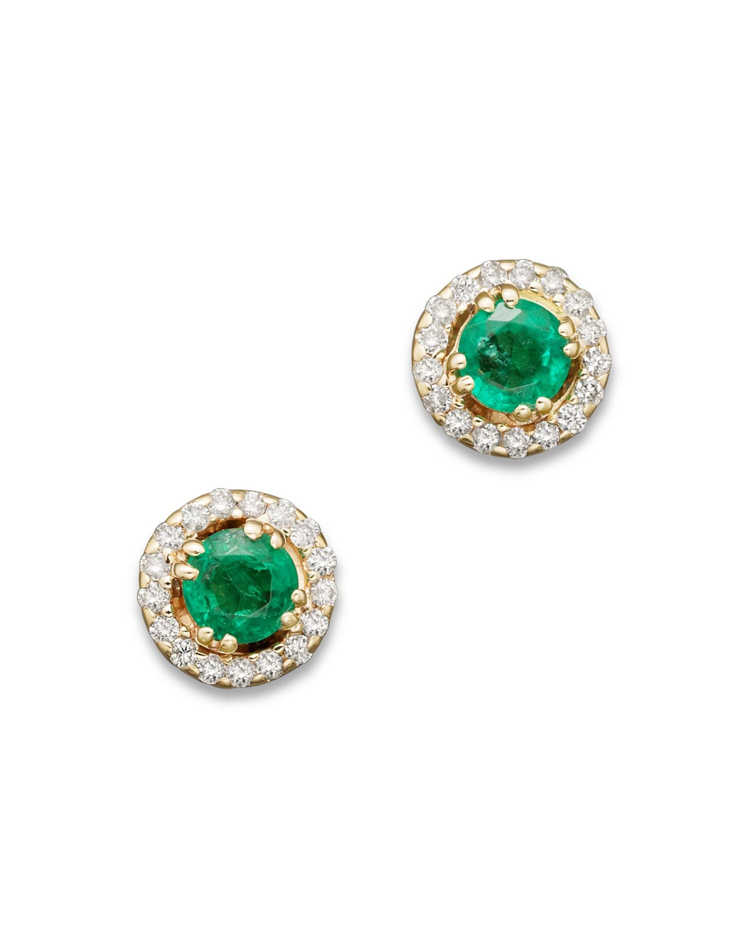 Emerald and Diamond Stud Earrings in 14K Yellow Gold, 0.13 ct. t.w. - Exclusive