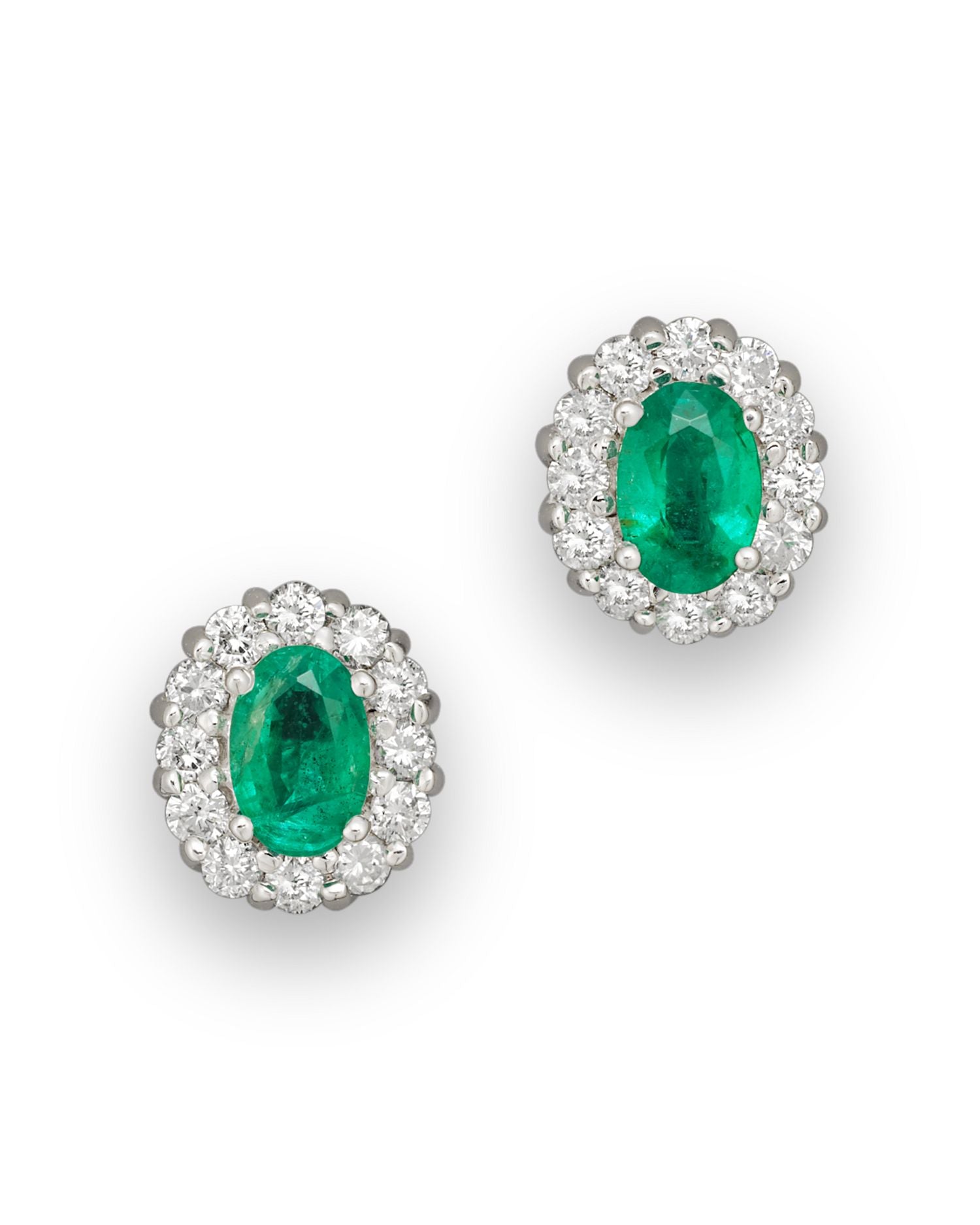 Emerald and Diamond Oval Stud Earrings in 14K White Gold, .45 ct. t.w. - Exclusive