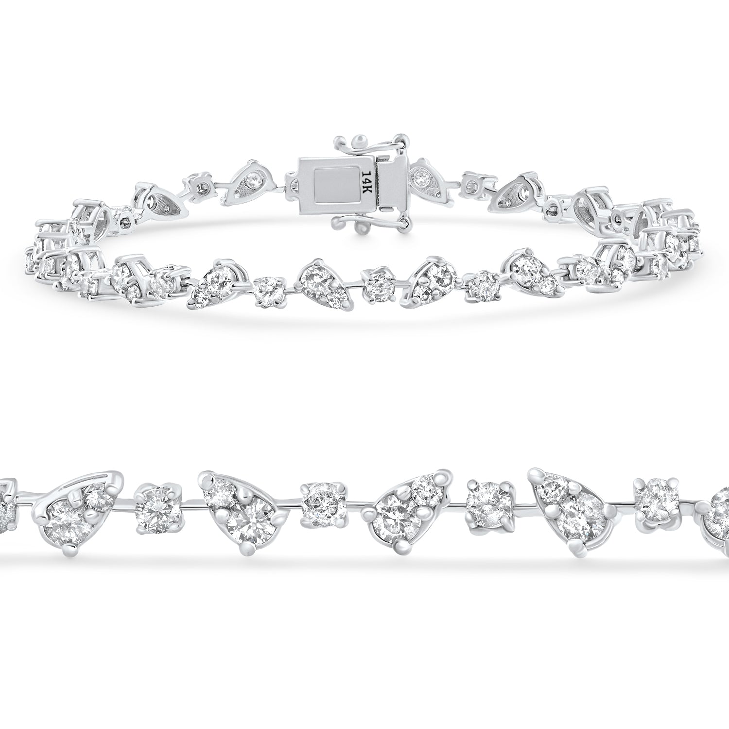 3.43Ct 14k White Gold Natural Real Diamond Pear Frame Tennis Bracelet 7' Women's