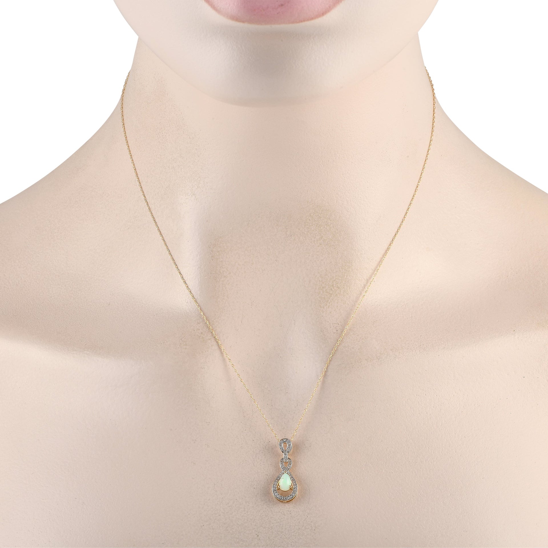 LB Exclusive 14K Yellow Gold 0.08ct Diamond and Opal Necklace PD4-16318YOP
