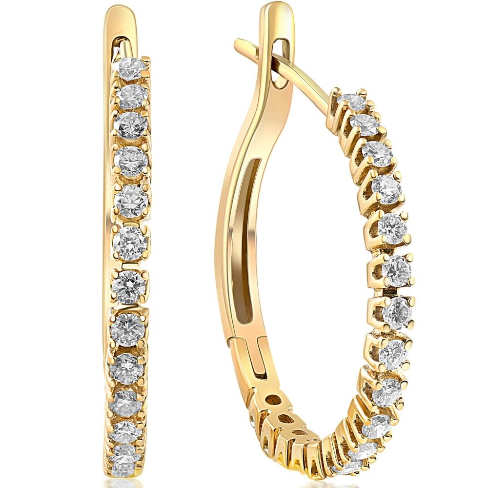 1/2 ct Diamond Hoops 10K Yellow Gold 1' Tall