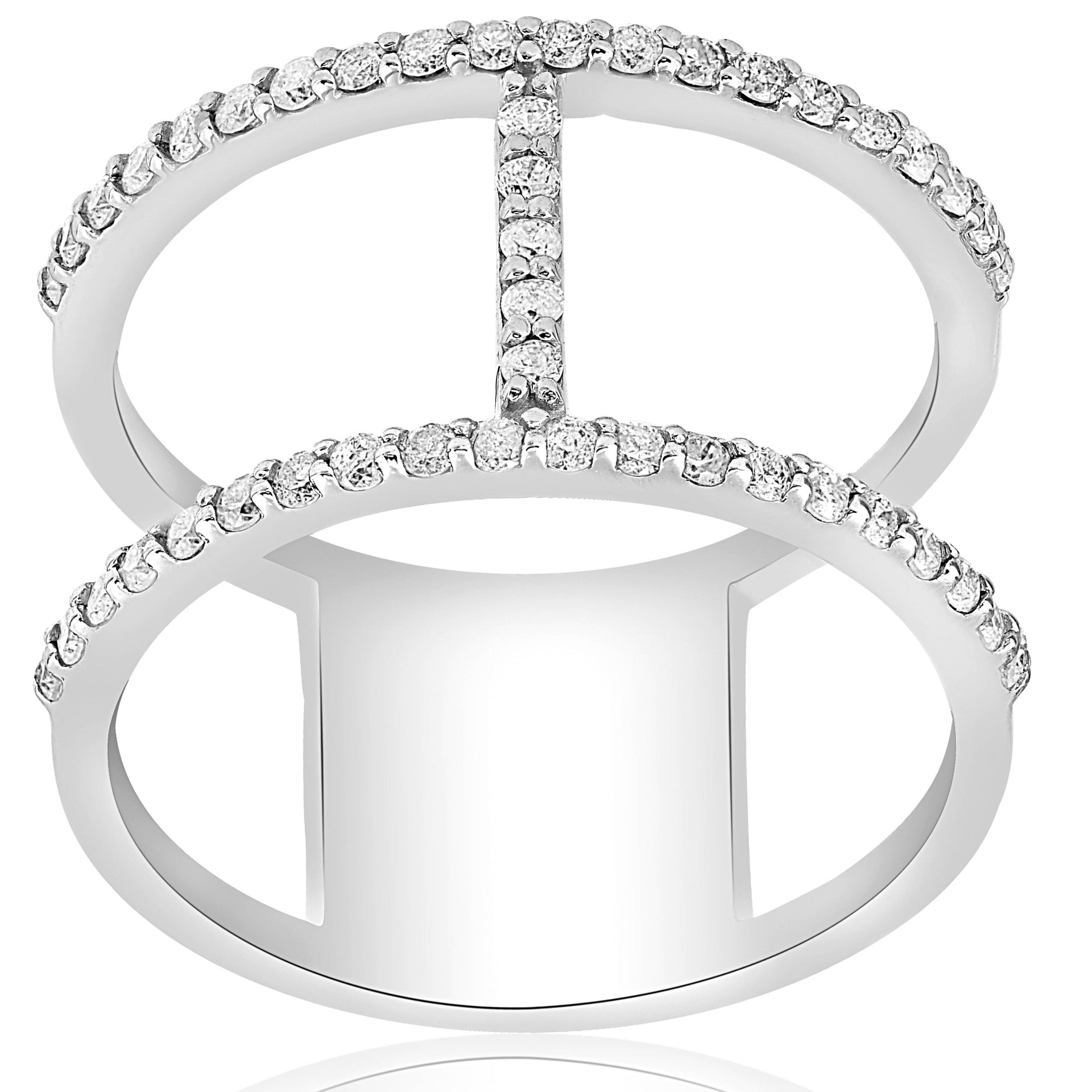 1/2ct Designer Diamond Right Hand Wide H Shape Fashion Ring 10K White Gold Size Selectable
