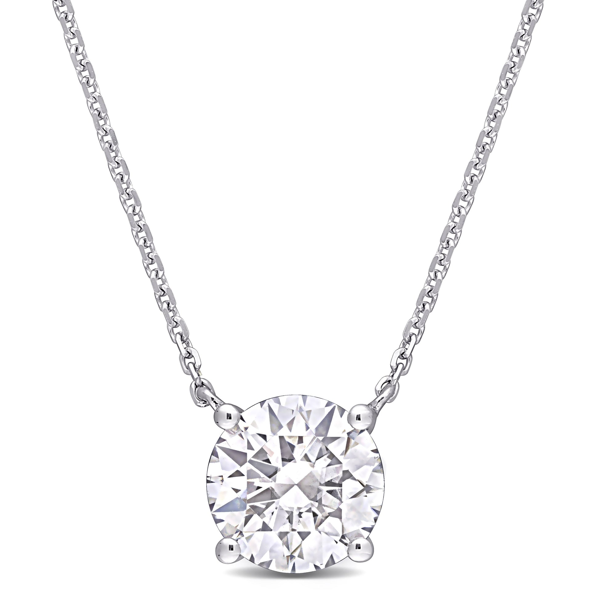 1 4/5 CT TGW Created Moissanite Solitaire Pendant With Chain in 14k White Gold