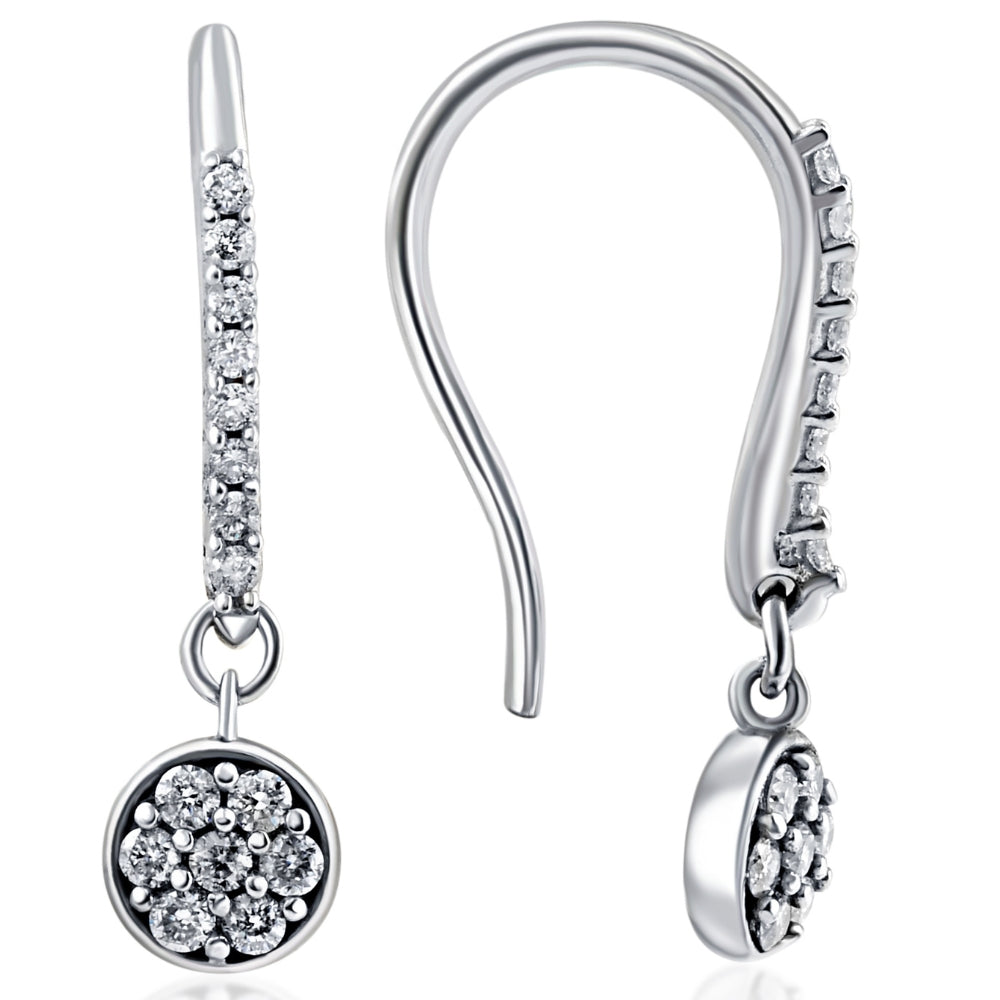 VS 3/8ct Diamond Hoops Pave Dangle Earrings 18K White Gold 1' Tall