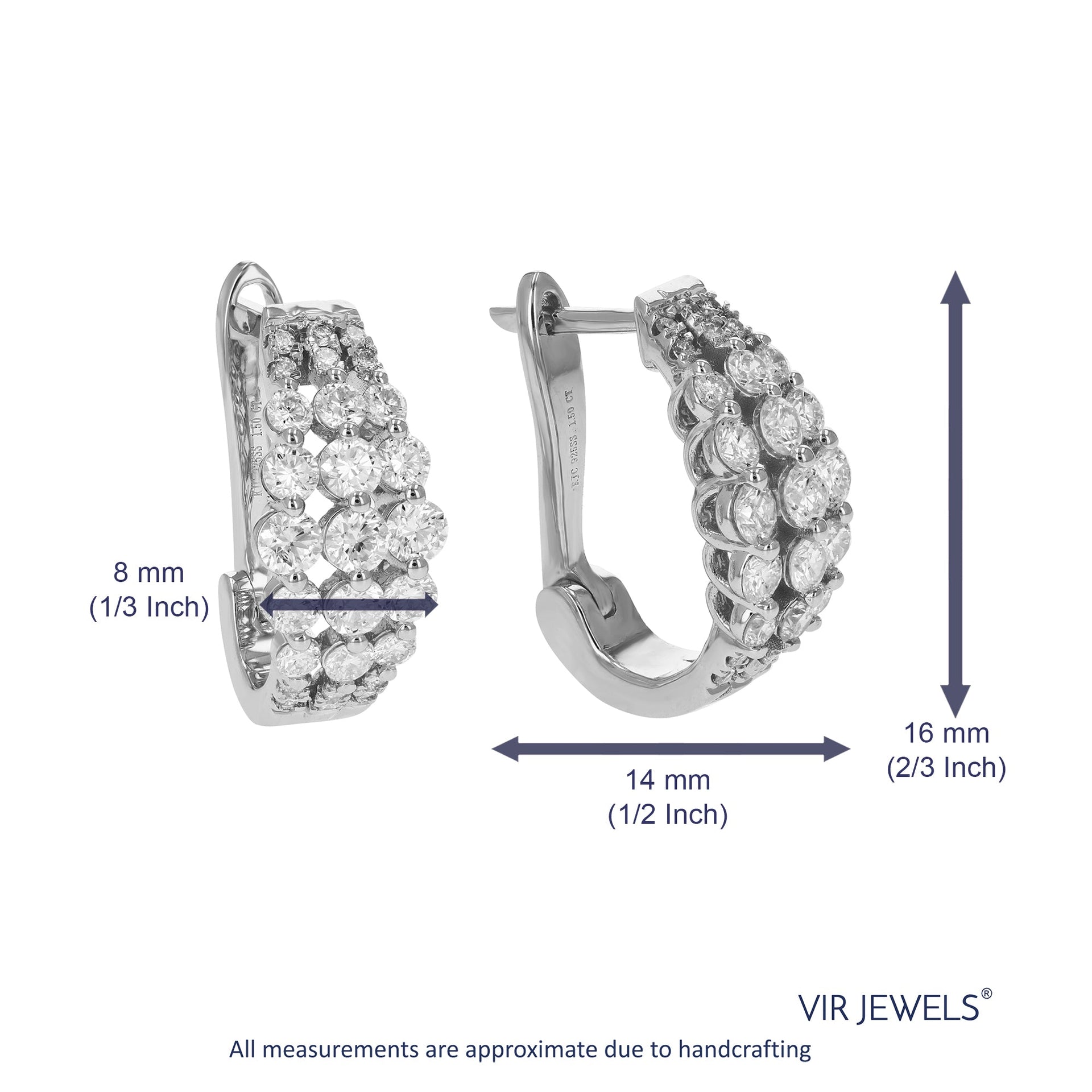 1.50 cttw Round Cut Lab Grown Diamond Hoop Earrings in .925 Sterling Silver Prong Set 2/3 Inch