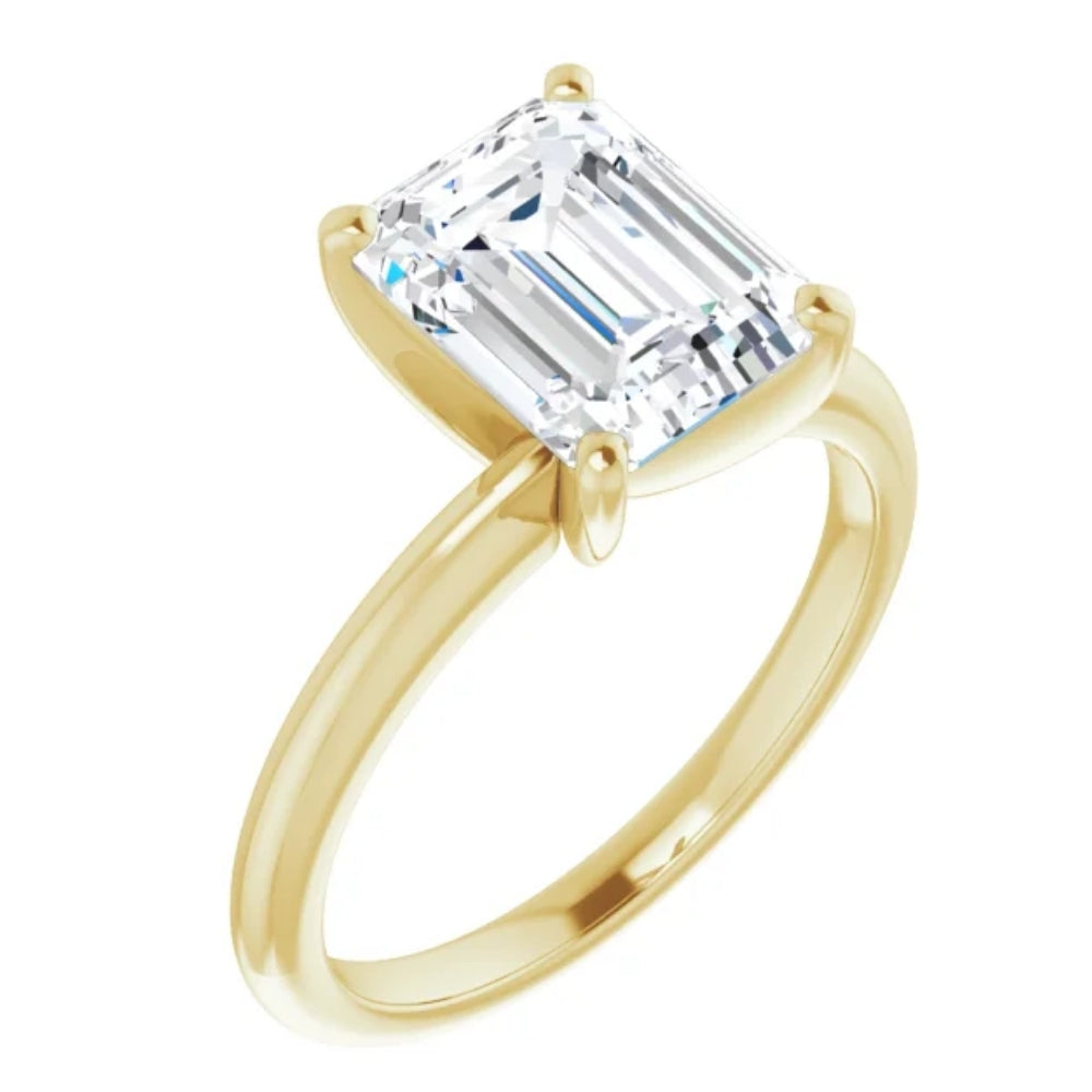 3Ct Emerald Solitaire Moissanite Engagement Ring in White Yellow or Rose Gold