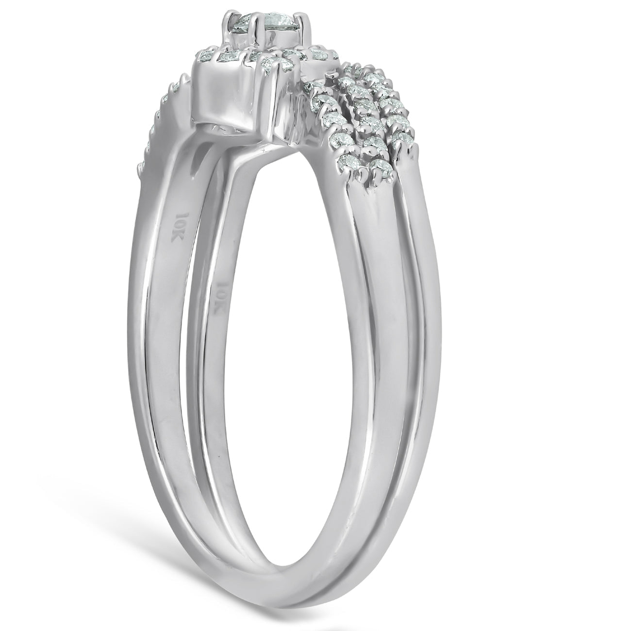 1/3 Ct Diamond Engagement Ring Twist Halo Wedding Band Set 10 White Gold