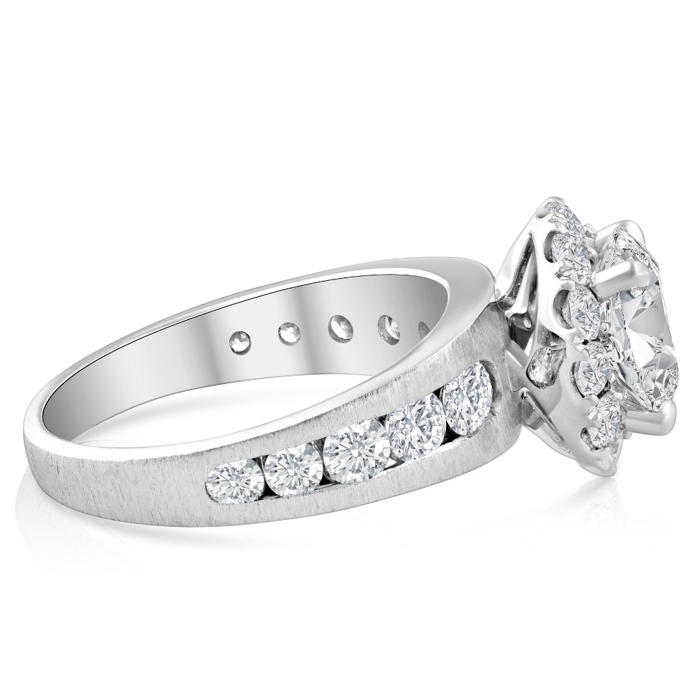 Certified 5Ct Lab Grown Diamond Halo Engagement Ring 14k White Gold