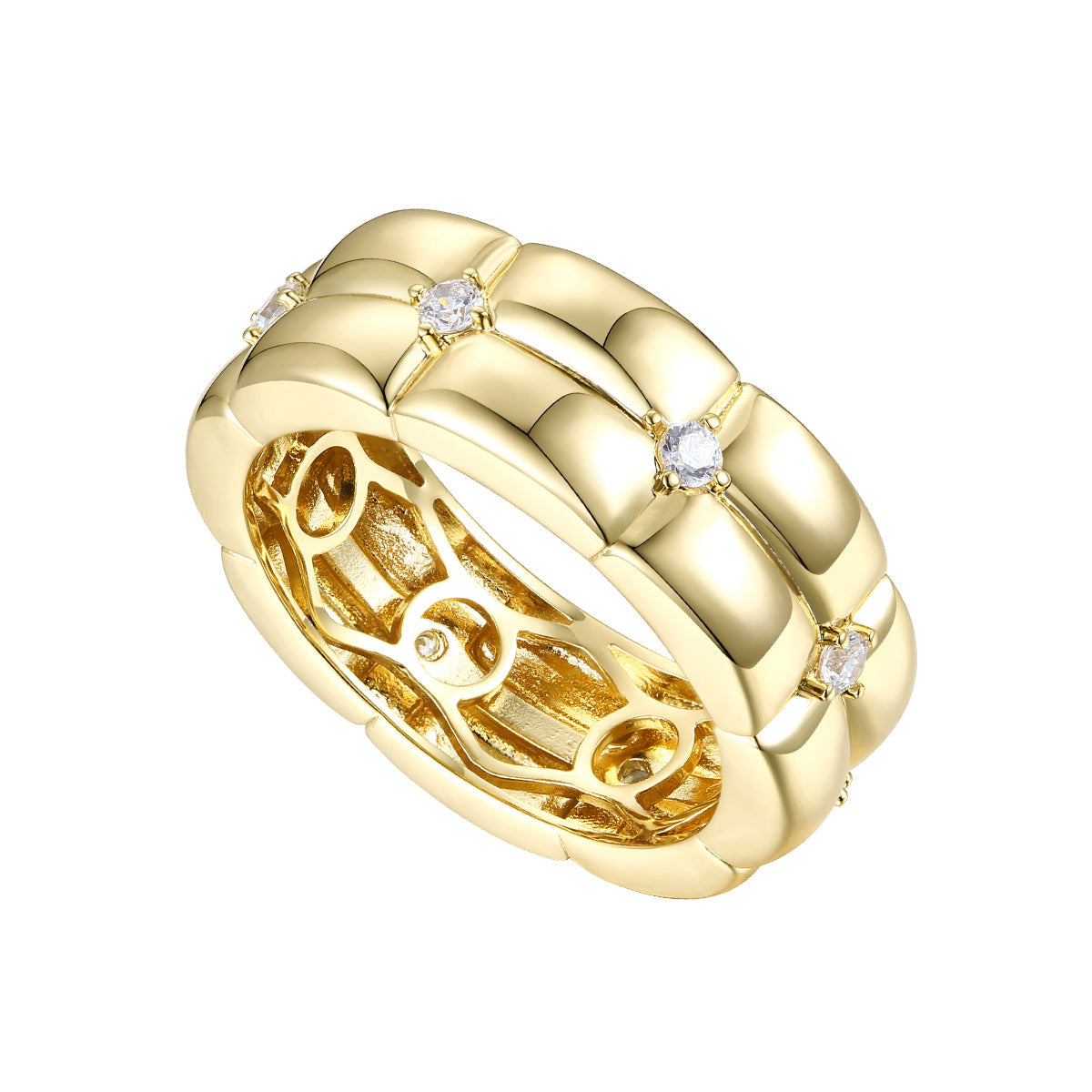 Rg 14k Gold Plated with Diamond Cubic Zirconia Double Weave Band Ring