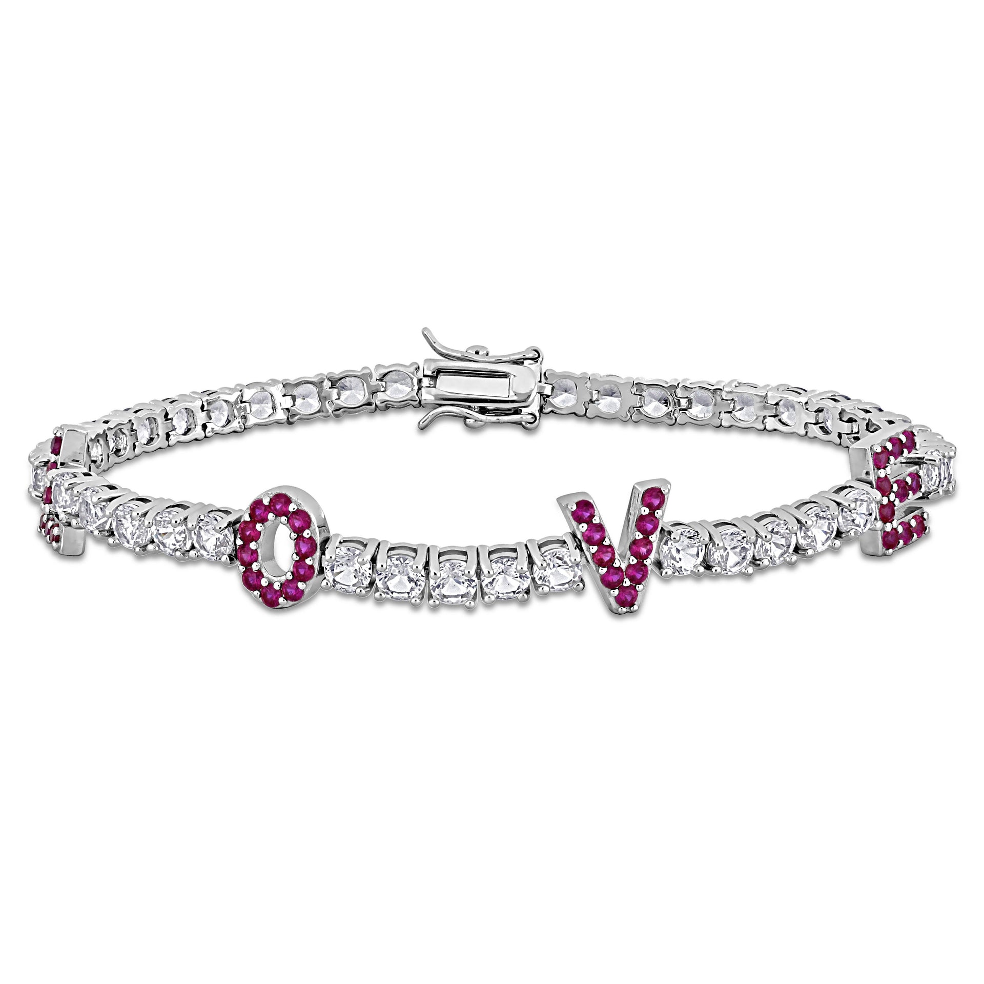 Mimi & Max 14 1/4ct TGW Created Ruby Created White Sapphire LOVE Bracelet Sterling Silver