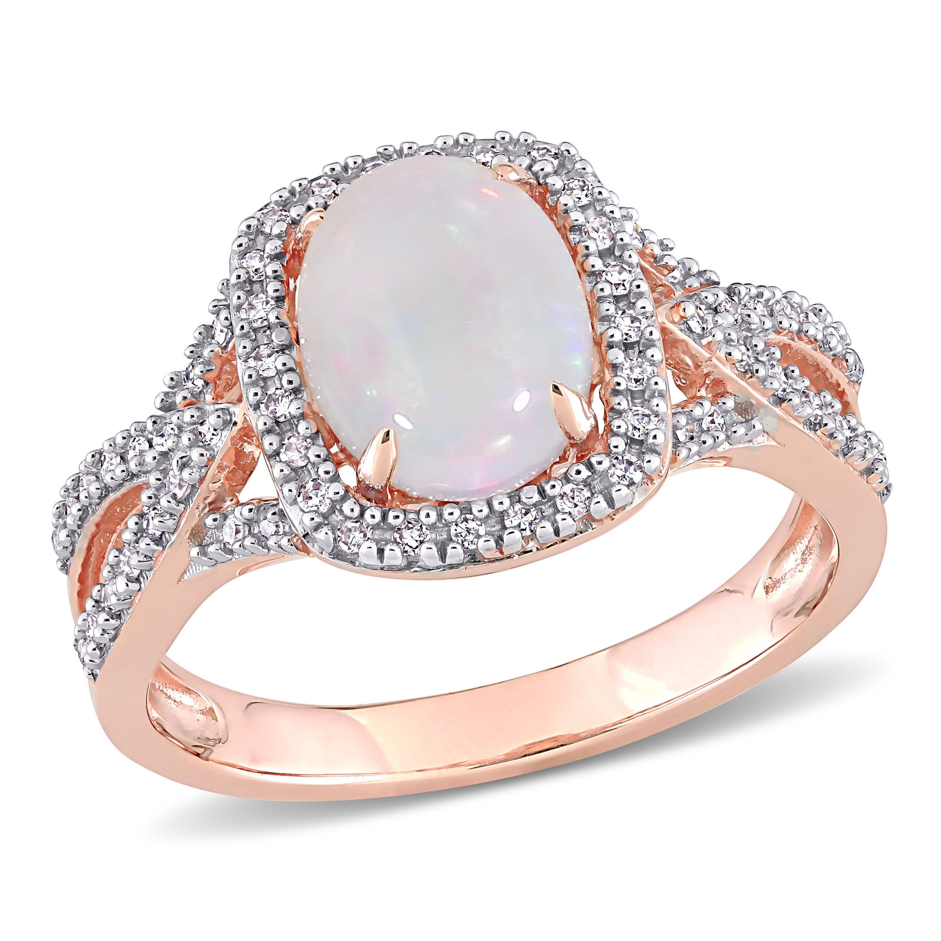 1 CT TGW Opal and 1/6 CT TW Diamond Oval Split Shank Ring in 10K Rose Gold