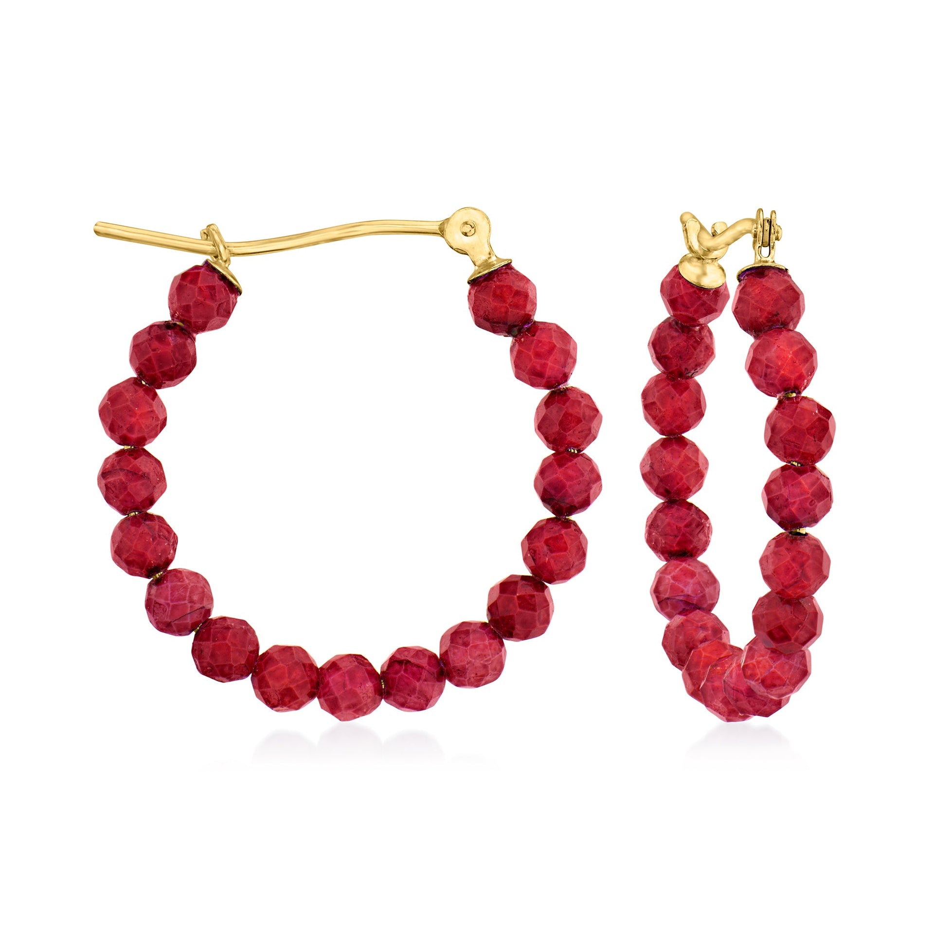 Canaria Ruby Bead Hoop Earrings in 10kt Yellow Gold