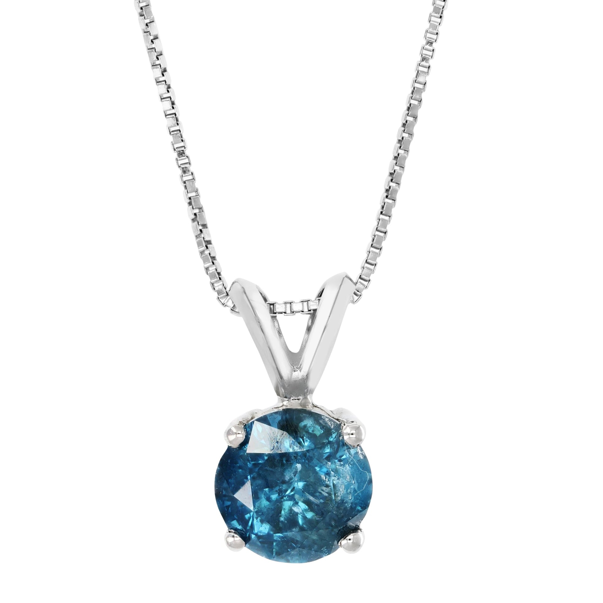 1.65 cttw Blue Diamond Solitaire Pendant Necklace 14K White Gold Round and Chain