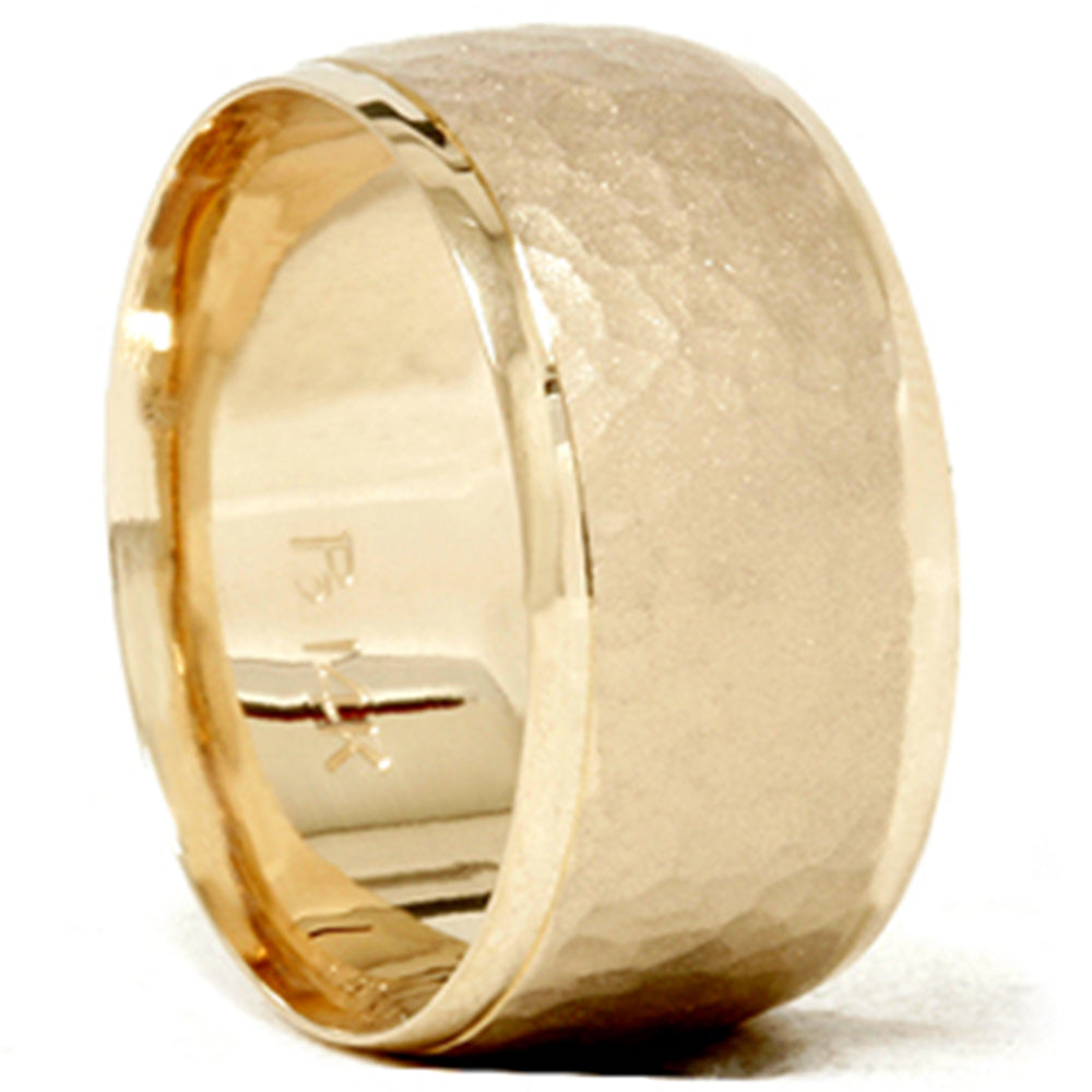 Hammered Beveled Wedding Band 14K Yellow Gold Size Selectable