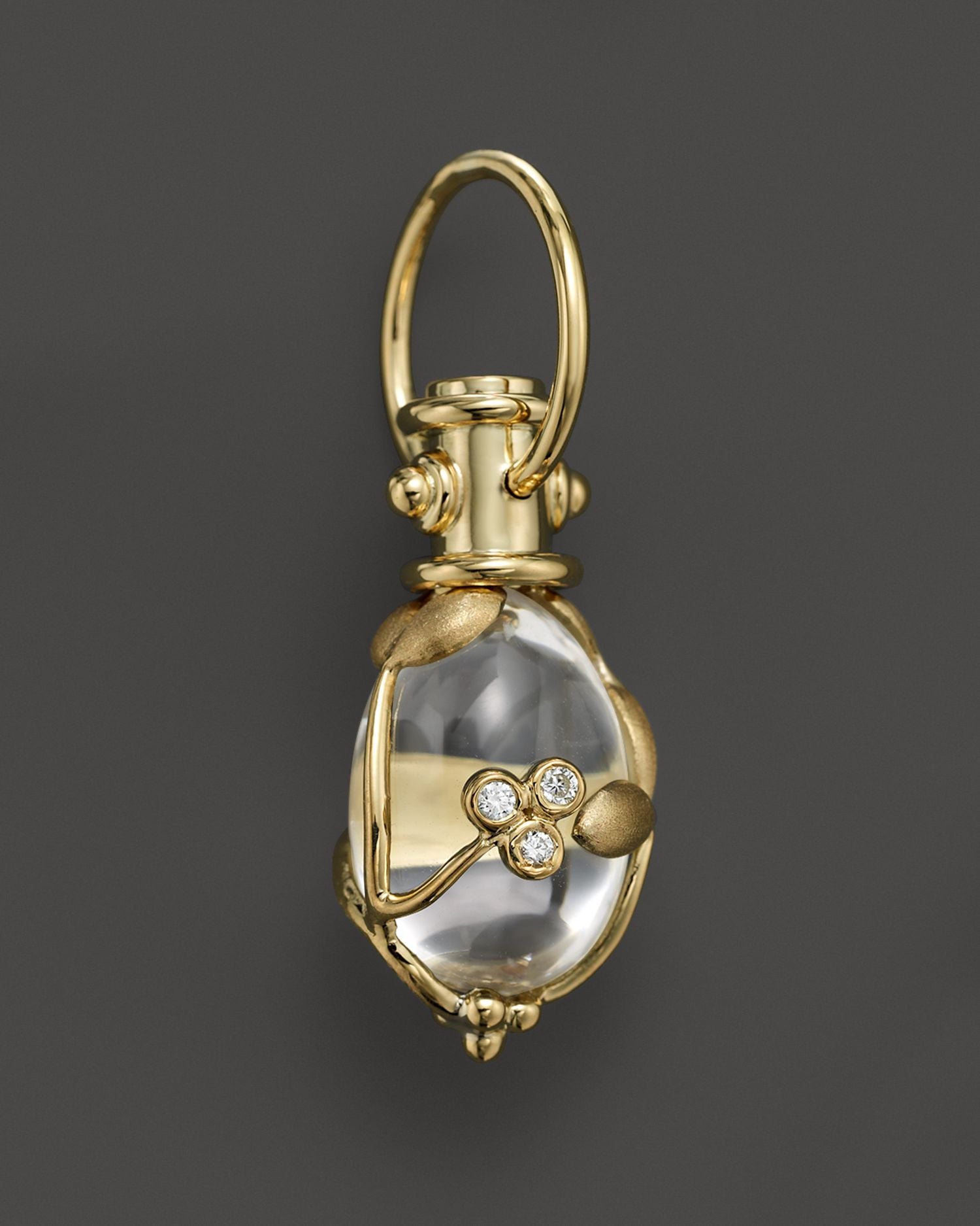 18K Yellow Gold Vine Amulet with Oval Rock Crystal and Diamonds