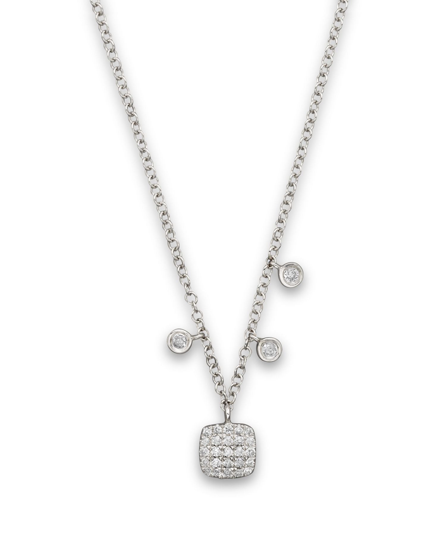14K White Gold Square Pavé Diamond Disc Necklace, 16'