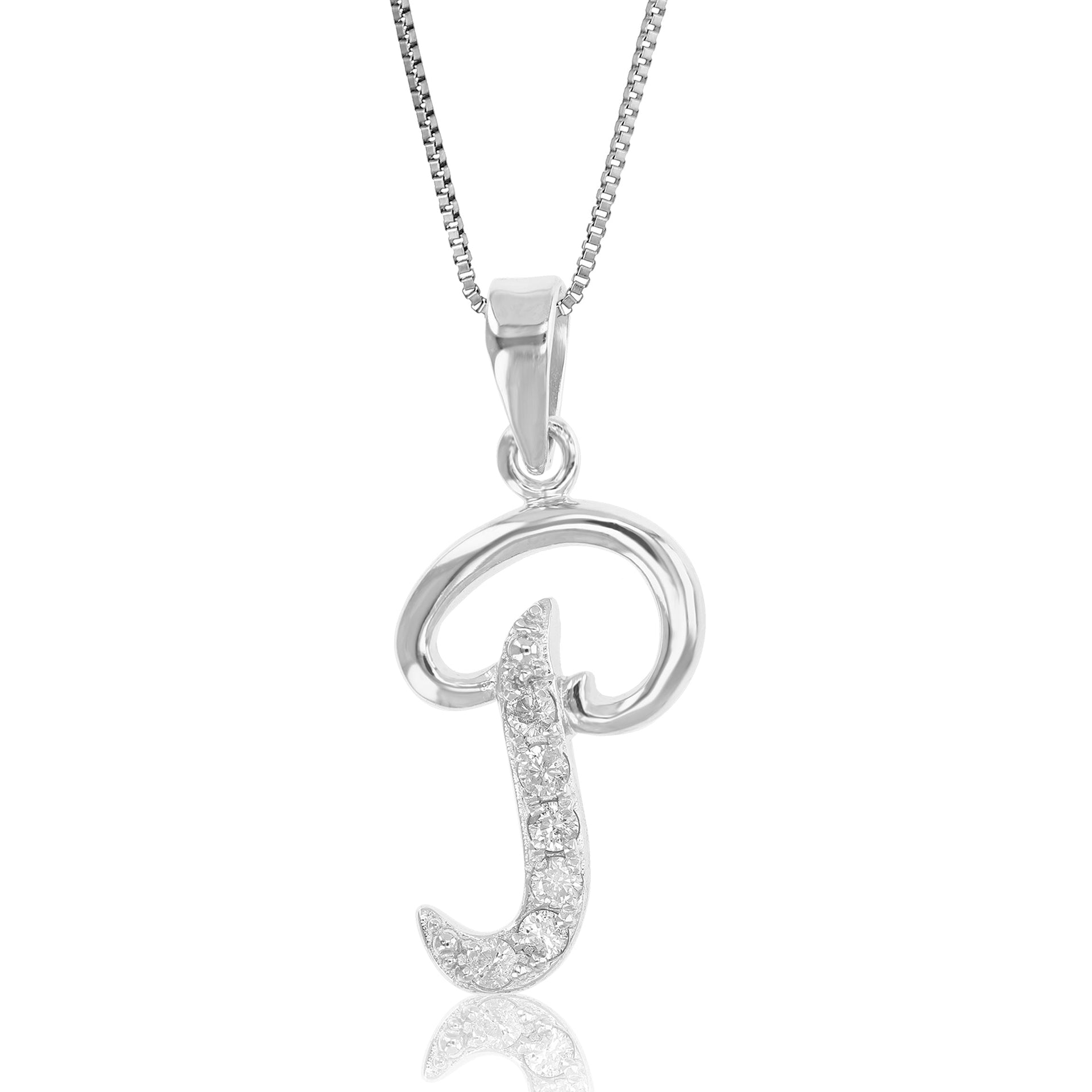 Pick Your Letter! .925 Sterling Silver Alphabet Pendant 1/8 cttw Diamond