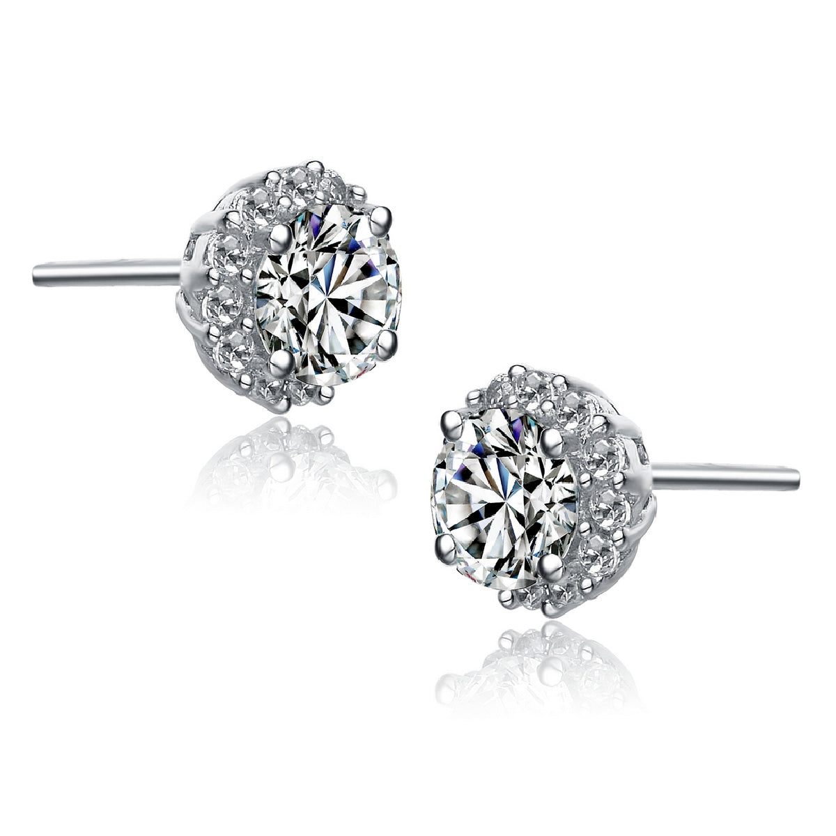 Sterling Silver Cubic Zirconia Round Stud Earrings